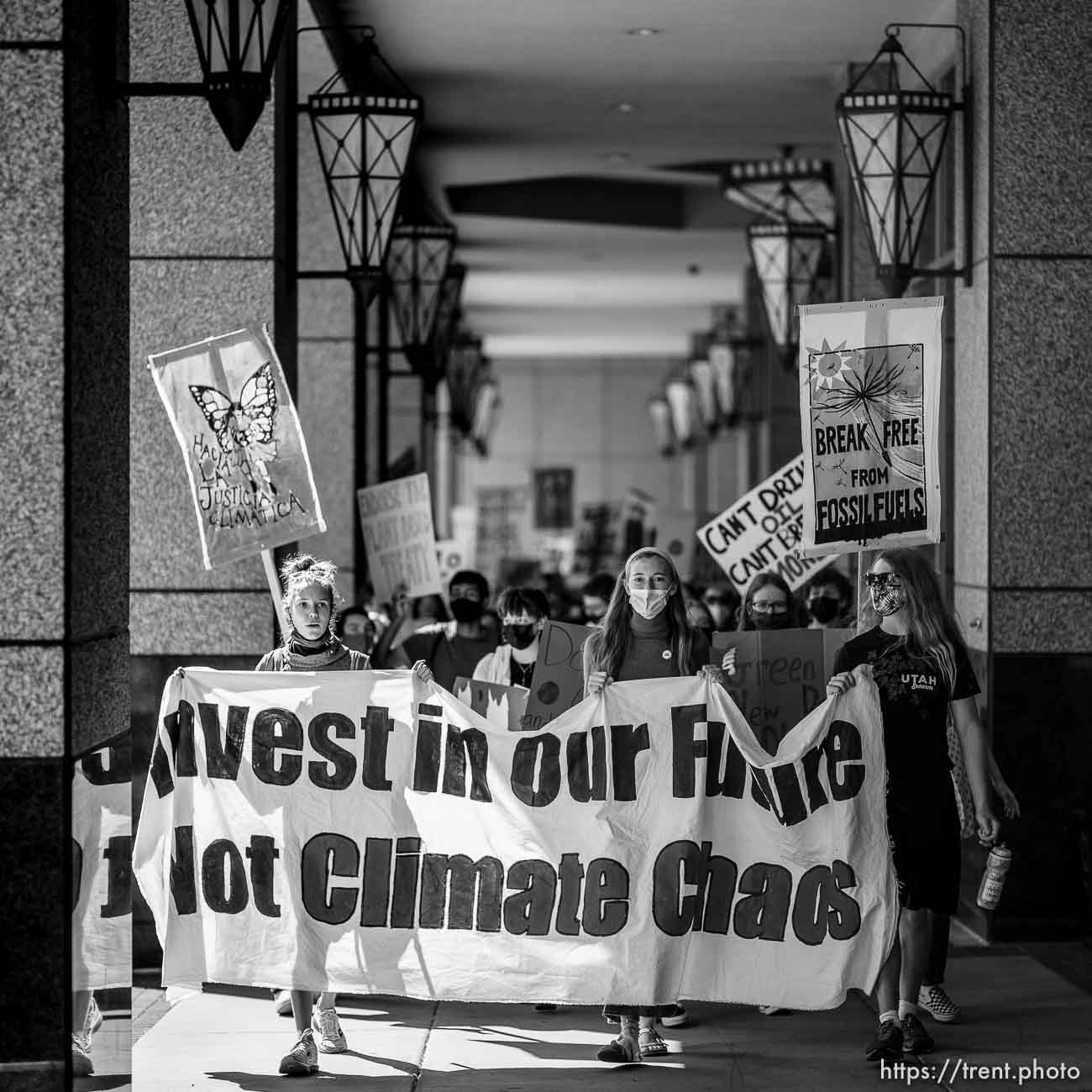 (Trent Nelson  |  The Salt Lake Tribune) Youth march to the State Capitol in Salt Lake City for Future Utah’s climate strike on Friday, Sept. 24, 2021..