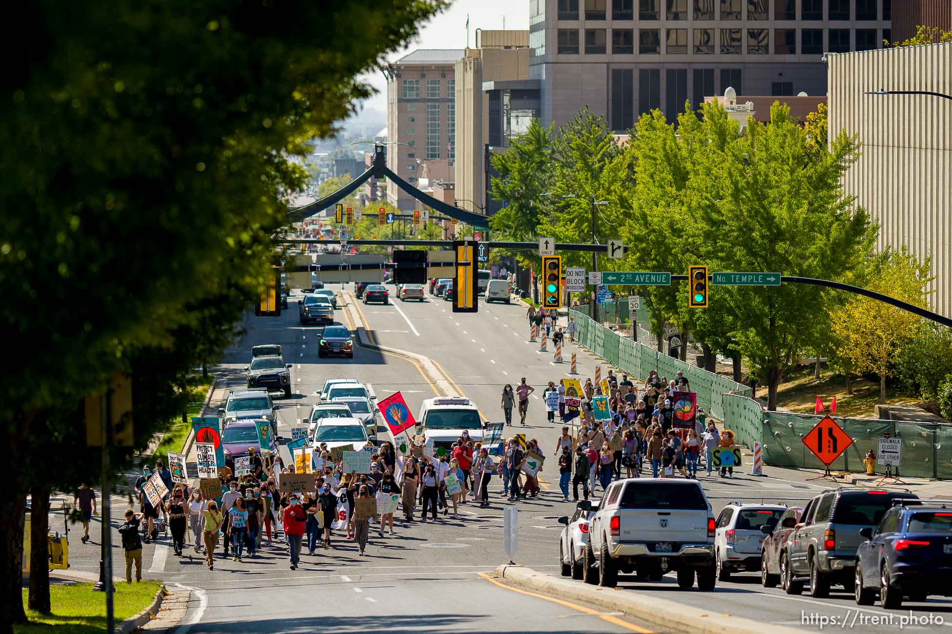 (Trent Nelson  |  The Salt Lake Tribune) Youth march to the State Capitol in Salt Lake City for Future Utah’s climate strike on Friday, Sept. 24, 2021..