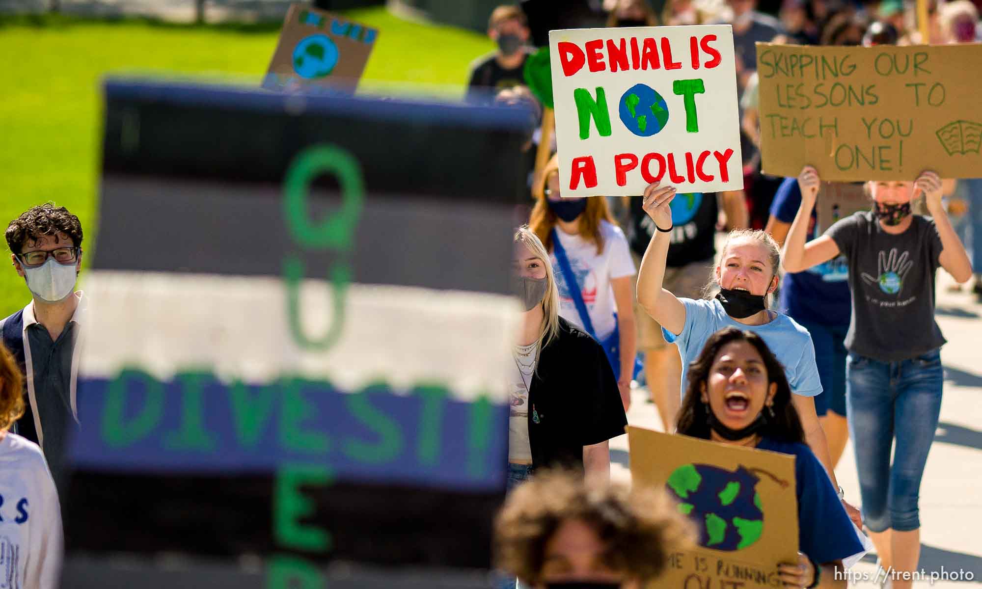 (Trent Nelson  |  The Salt Lake Tribune) Youth march to the State Capitol in Salt Lake City for Future Utah’s climate strike on Friday, Sept. 24, 2021..