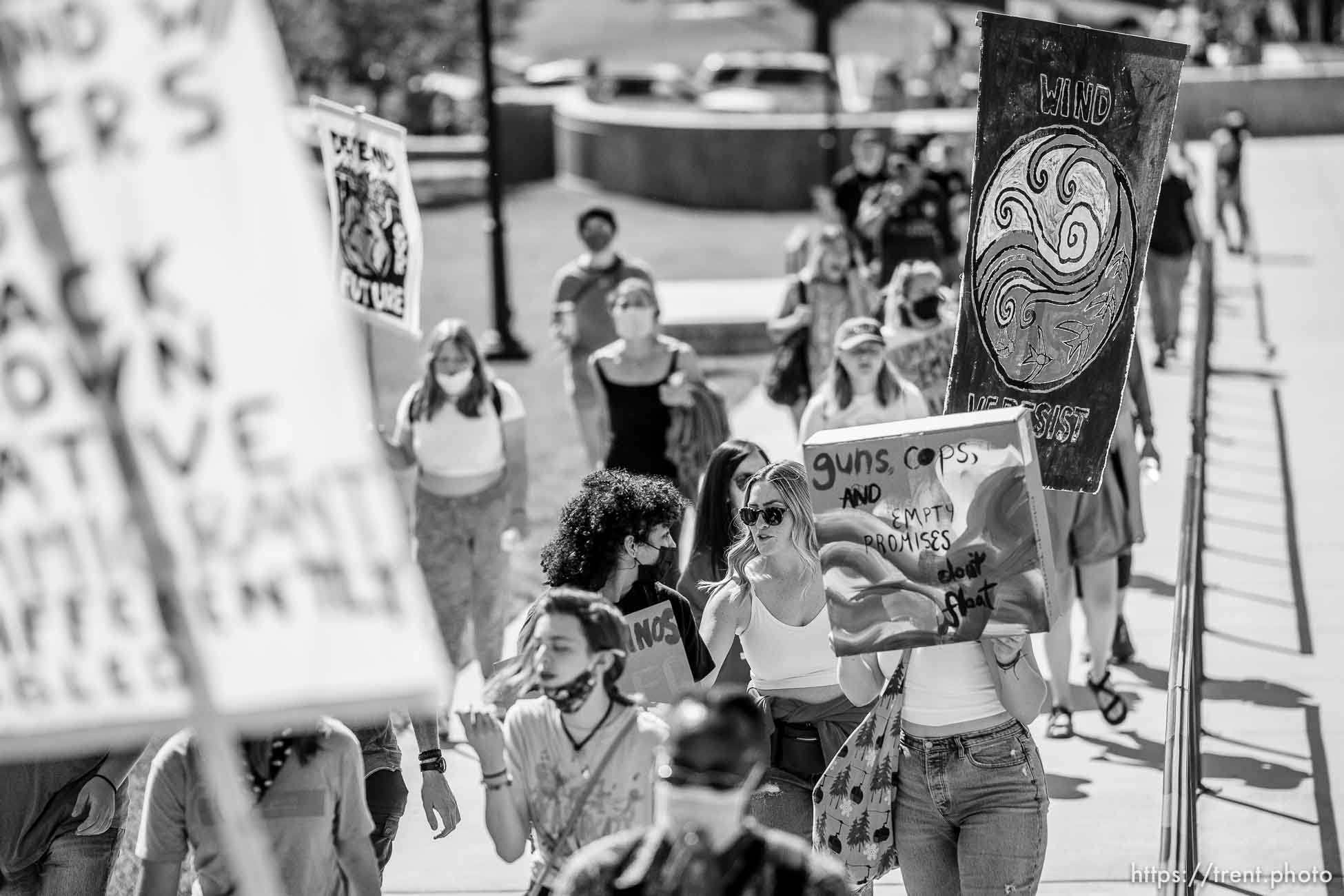 (Trent Nelson  |  The Salt Lake Tribune) Youth march to the State Capitol in Salt Lake City for Future Utah’s climate strike on Friday, Sept. 24, 2021..