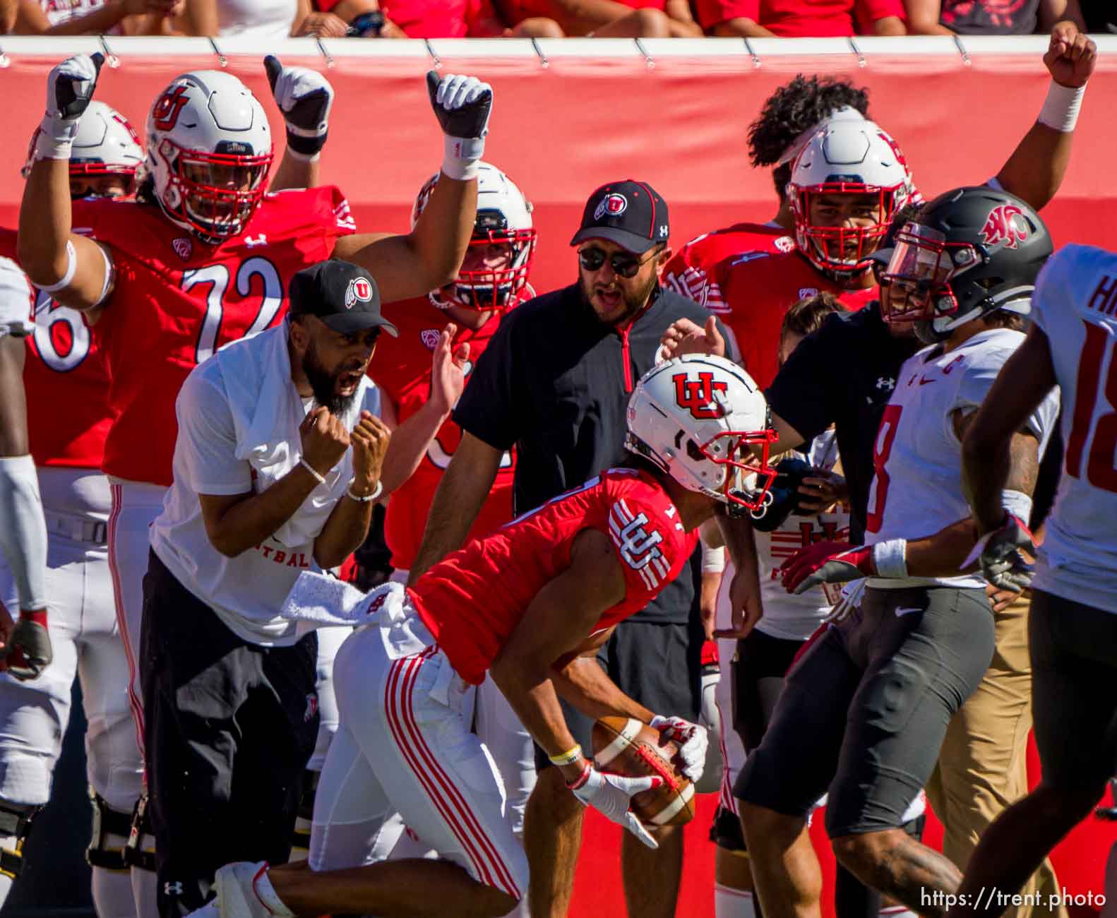 (Trent Nelson  |  The Salt Lake Tribune) Utah Utes wide receiver Devaughn Vele (17) makes a reception as the University of Utah hosts Washington State, NCAA football in Salt Lake City on Saturday, Sept. 25, 2021.