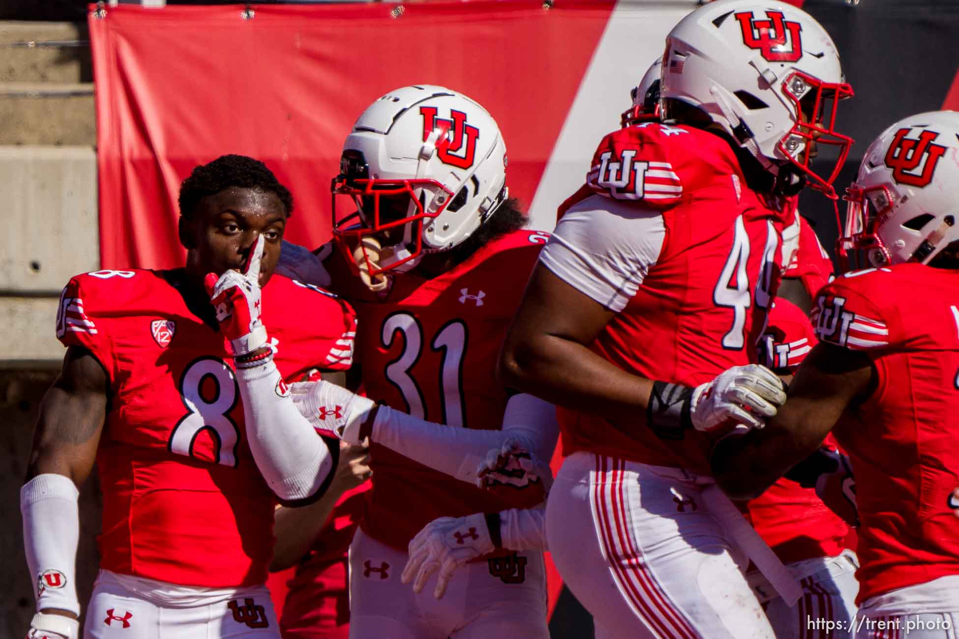 (Trent Nelson  |  The Salt Lake Tribune) Utah Utes cornerback Clark Phillips III (8) makes an interception late in the fourth quarter as the University of Utah hosts Washington State, NCAA football in Salt Lake City on Saturday, Sept. 25, 2021.