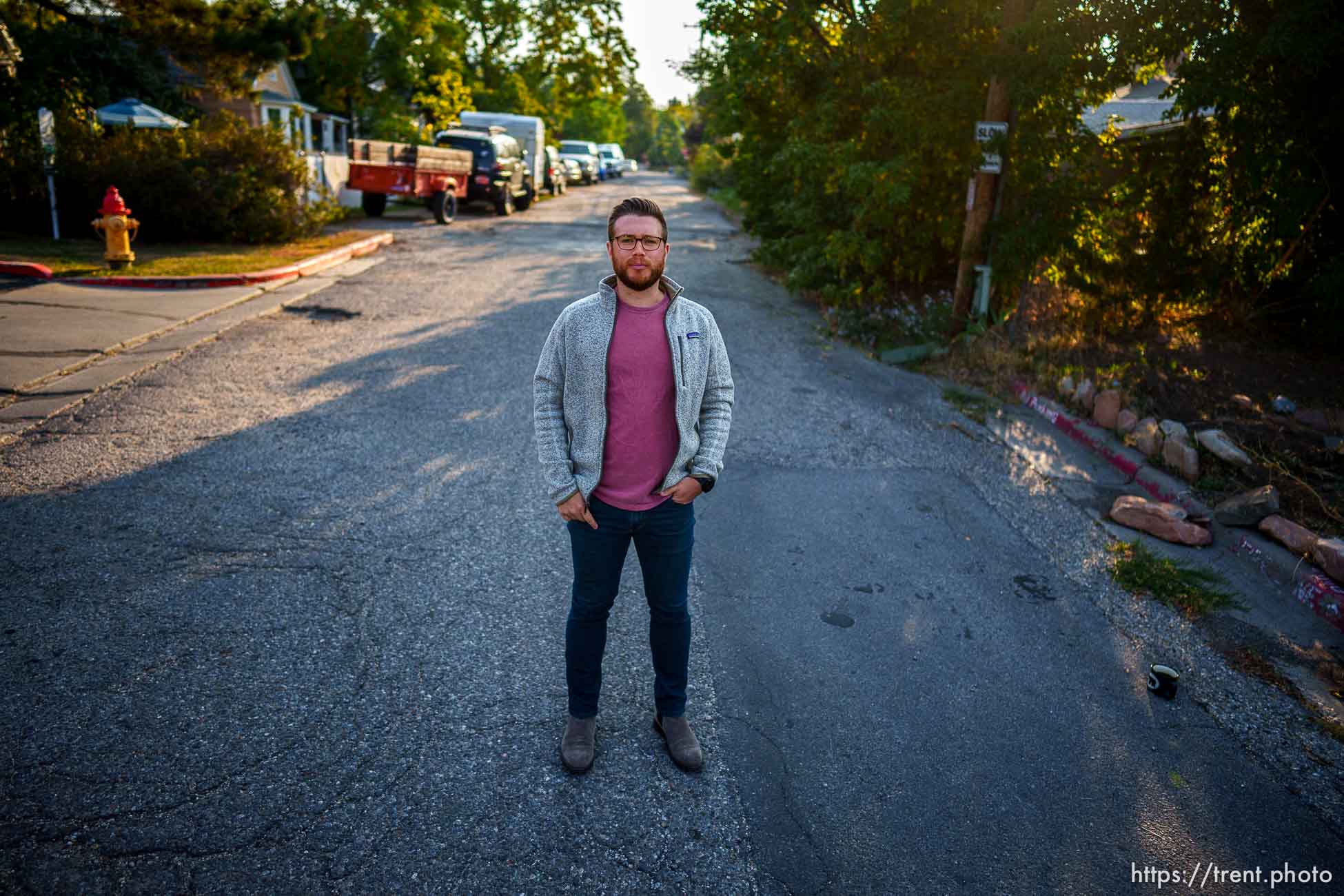 (Trent Nelson  |  The Salt Lake Tribune) Sam Helgren is frustrated that the city has stopped picking up garbage on his street, Fuller Avenue. It doesn't remove the snow. There's a dispute over who is responsible and Salt Lake City says it isn't the city. Monday, Sept. 27, 2021.