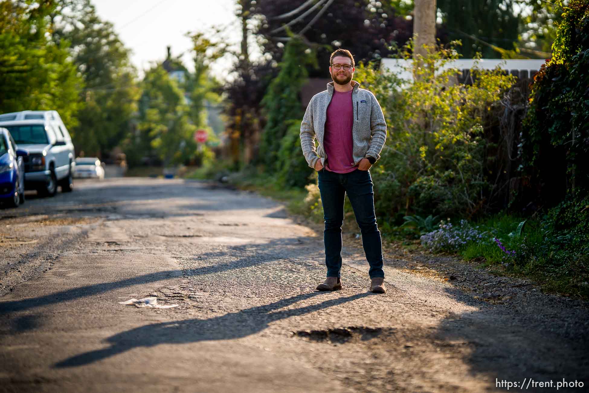 (Trent Nelson  |  The Salt Lake Tribune) Sam Helgren is frustrated that the city has stopped picking up garbage on his street, Fuller Avenue. It doesn't remove the snow. There's a dispute over who is responsible and Salt Lake City says it isn't the city. Monday, Sept. 27, 2021.