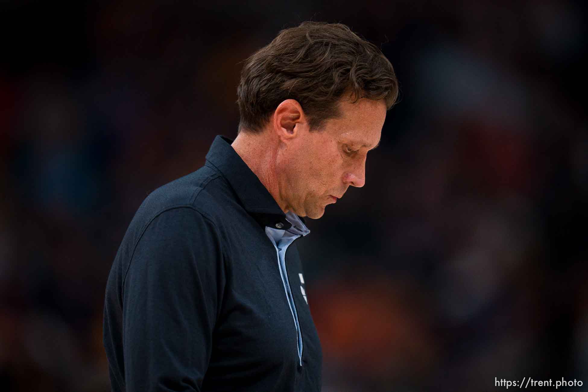 (Trent Nelson  |  The Salt Lake Tribune) Quin Snyder as the Utah Jazz host the Oklahoma City Thunder, NBA basketball in Salt Lake City on Wednesday, Oct. 20, 2021.