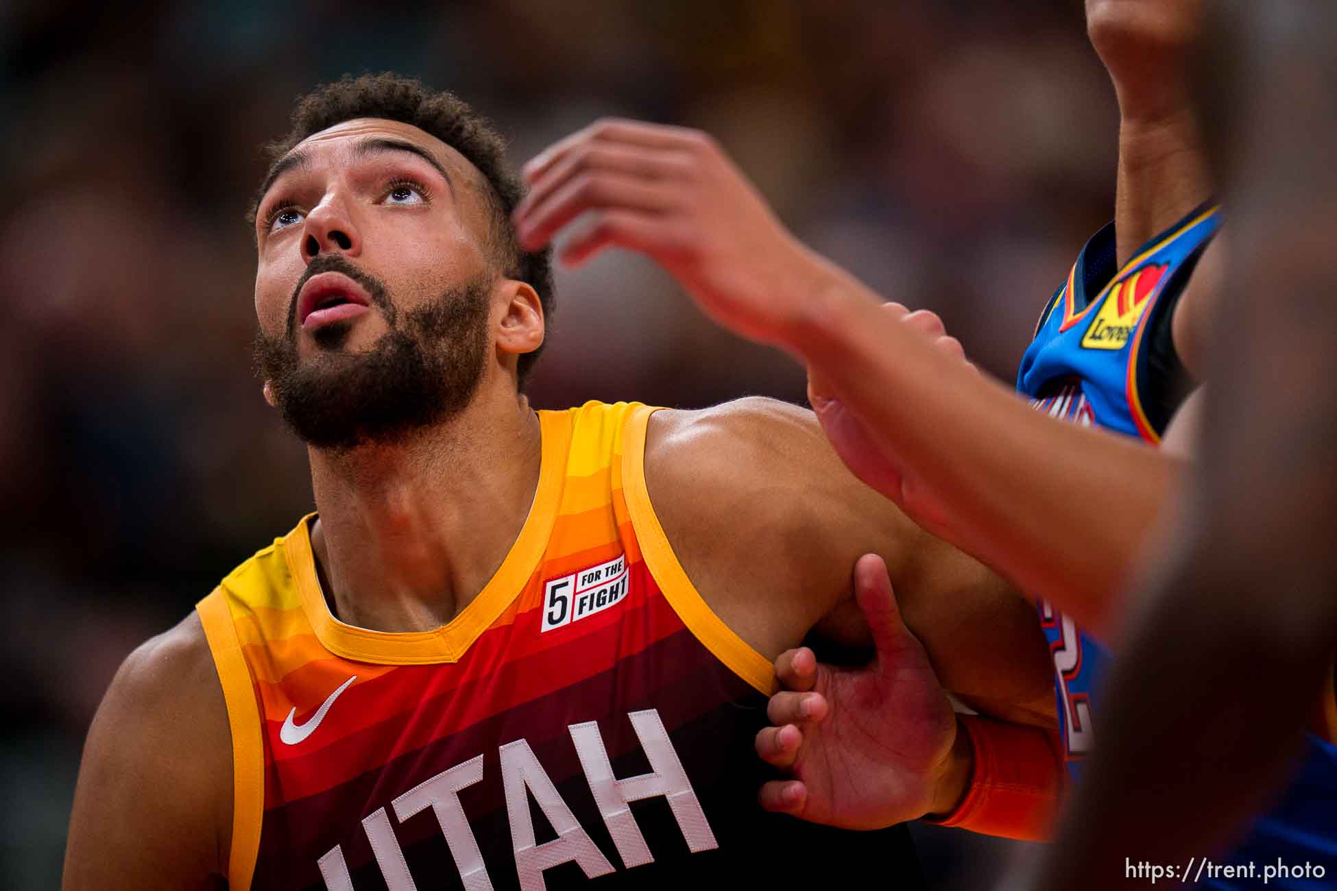 (Trent Nelson  |  The Salt Lake Tribune) Utah Jazz center Rudy Gobert (27) as the Utah Jazz host the Oklahoma City Thunder, NBA basketball in Salt Lake City on Wednesday, Oct. 20, 2021.