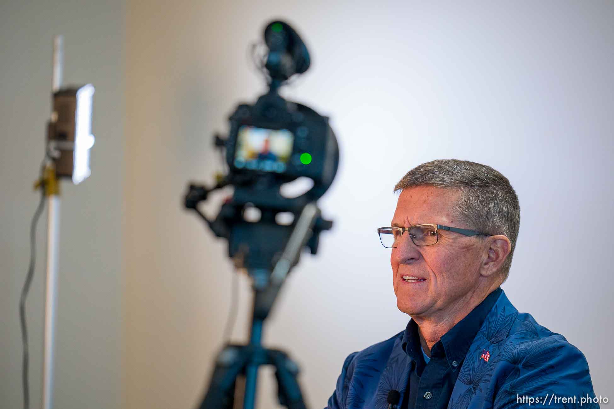 (Trent Nelson  |  The Salt Lake Tribune) Michael Flynn is interviewed at the WeCANact Liberty Conference, held at the Salt Palace Convention Center in Salt Lake City on Friday, Oct. 22, 2021.