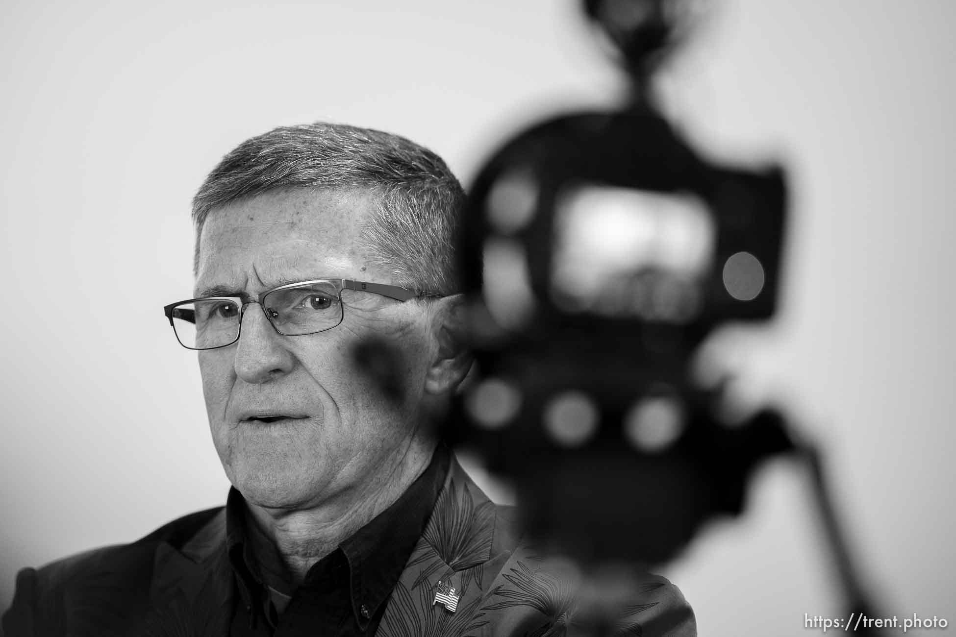 (Trent Nelson  |  The Salt Lake Tribune) Michael Flynn is interviewed at the WeCANact Liberty Conference, held at the Salt Palace Convention Center in Salt Lake City on Friday, Oct. 22, 2021.