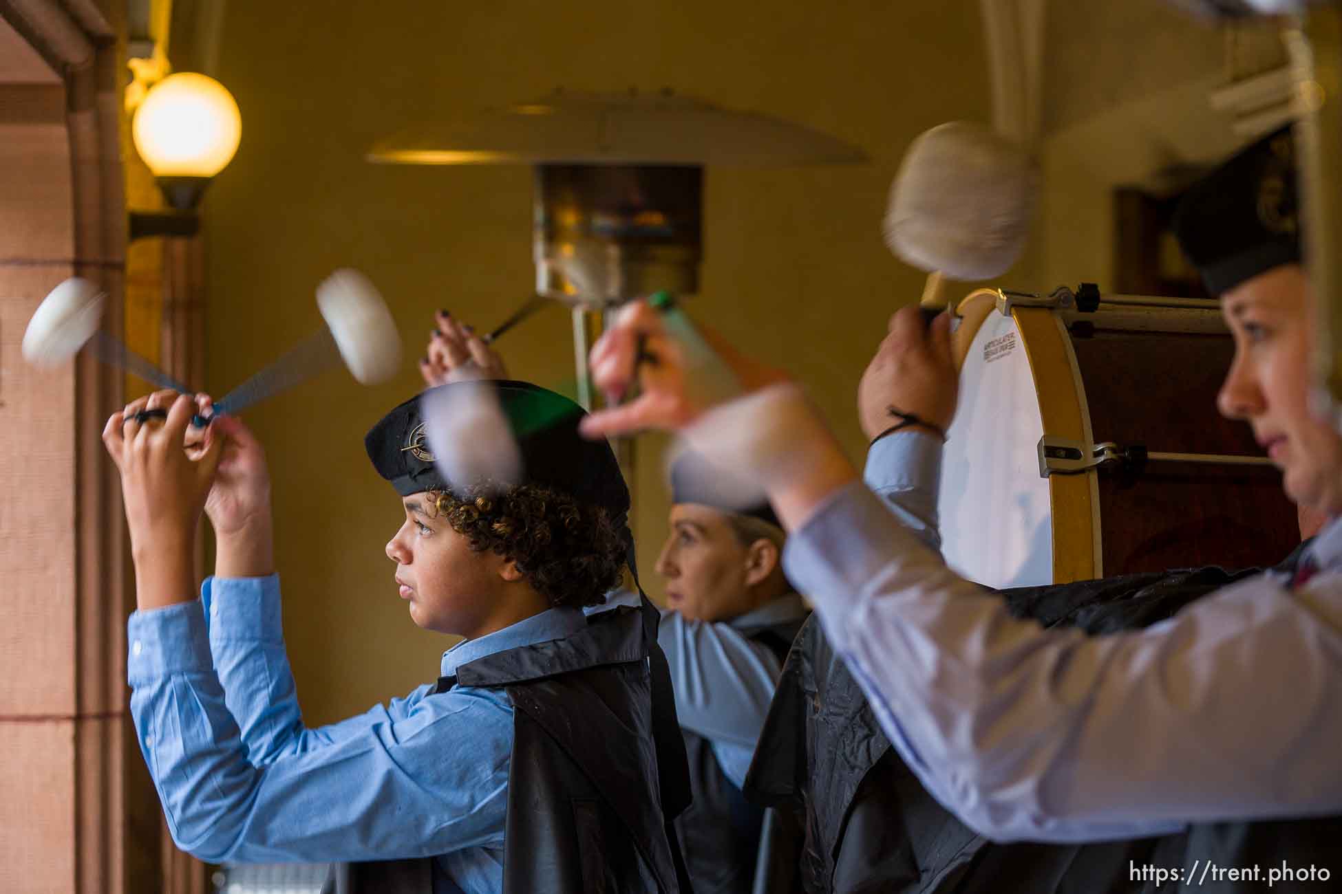 (Trent Nelson  |  The Salt Lake Tribune) The Salt Lake Scots Pipe Band performs at the First Presbyterian Church's annual Scottish Festival in Salt Lake City on Saturday, Oct. 23, 2021. From left, Alanna Williams, Avery Jones, and Annie George.