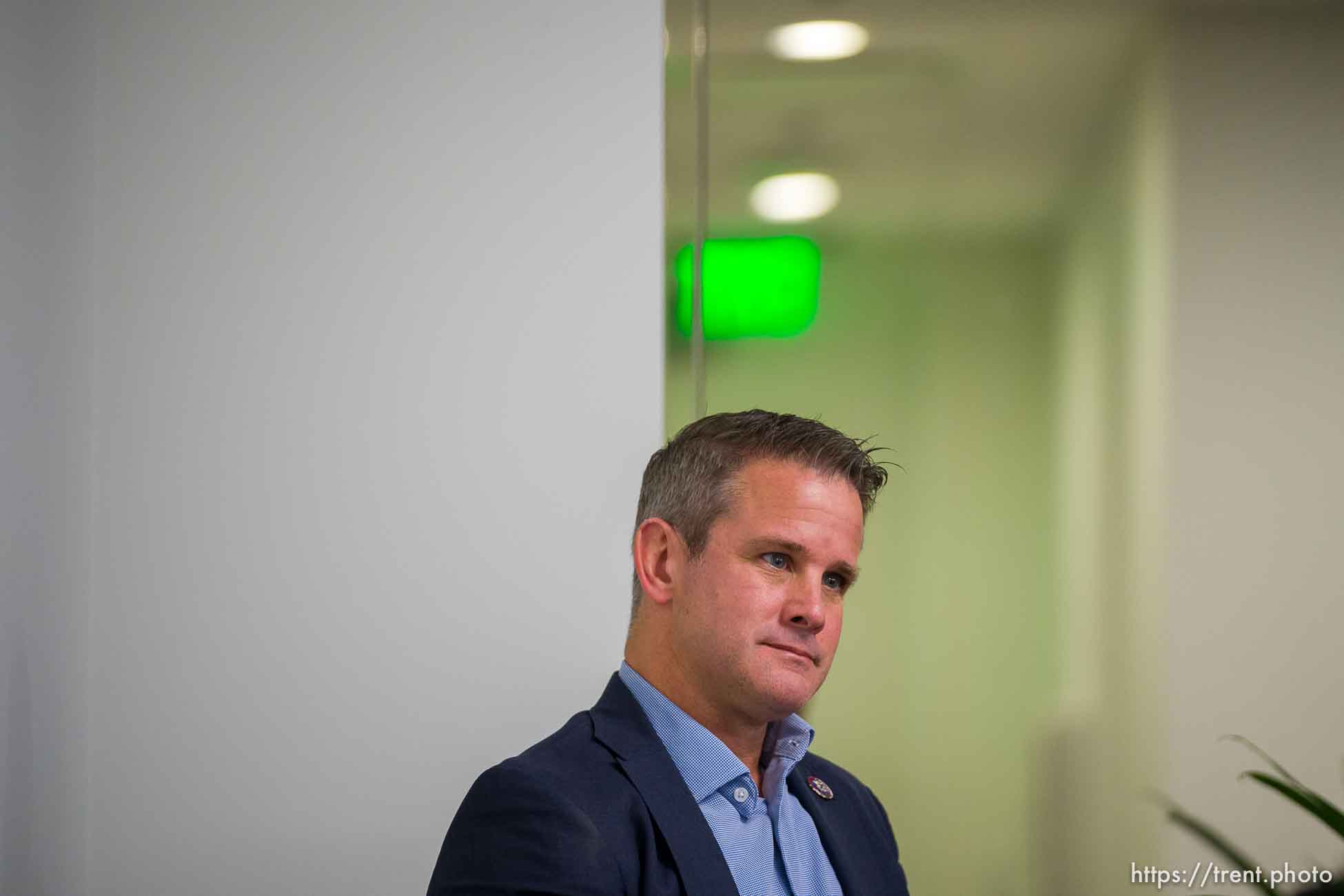 (Trent Nelson  |  The Salt Lake Tribune) Rep. Adam Kinzinger speaks during an interview in Salt Lake City on Wednesday, Oct. 27, 2021.