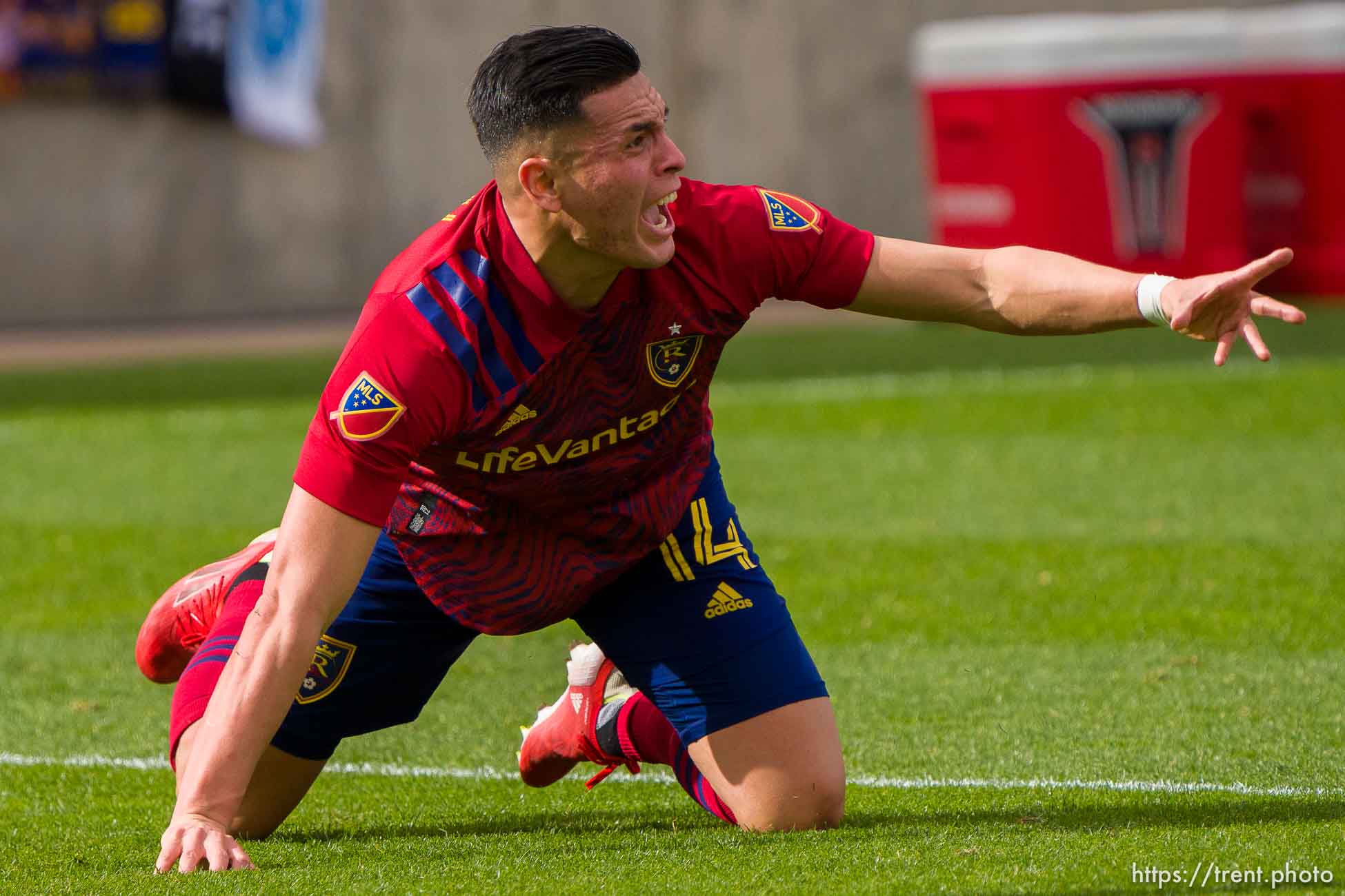 (Trent Nelson  |  The Salt Lake Tribune) Real Salt Lake forward Rubio Rubin (14) looks for a call as Real Salt Lake hosts San Jose Earthquakes, MLS Soccer in Sandy on Saturday, Oct. 30, 2021.