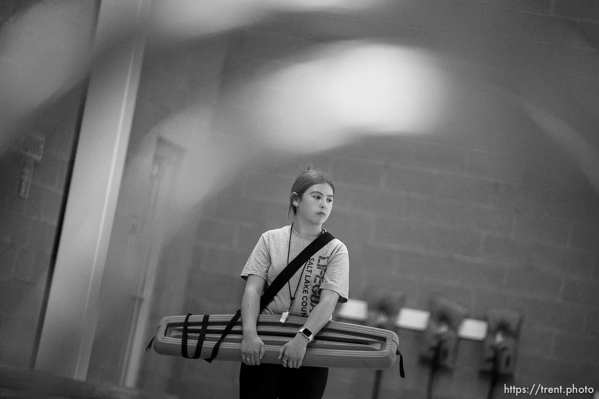 (Trent Nelson  |  The Salt Lake Tribune) Lifeguard Alexa Anderton at the pool at the South Jordan Fitness & Aquatics Center on Wednesday, Nov. 3, 2021.