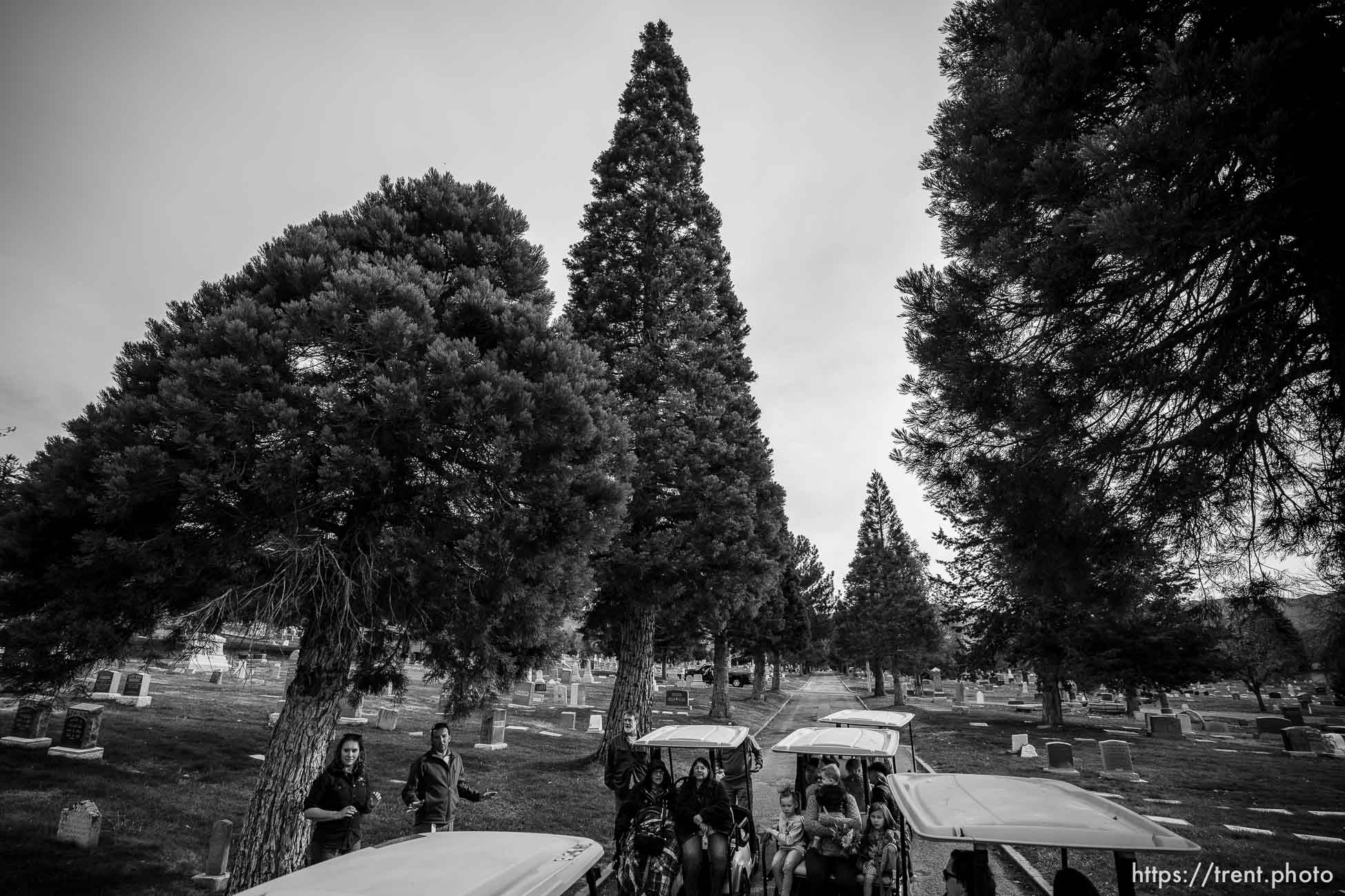 (Trent Nelson  |  The Salt Lake Tribune) Tony Gliot, Urban Forest Program Manager, leads a tour under sequoia trees as Salt Lake City announces the newly accredited Mark Smith Memorial Arboretum at Salt Lake City Cemetery on Saturday, Nov. 6, 2021.