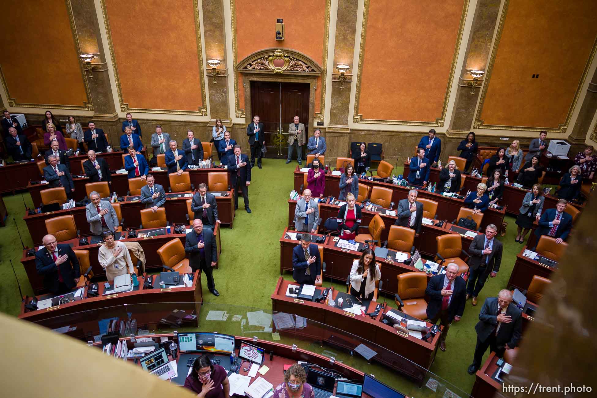 (Trent Nelson  |  The Salt Lake Tribune) The Pledge of Allegiance in the House Chamber as the Utah Legislature hold a special session in Salt Lake City on Tuesday, Nov. 9, 2021.