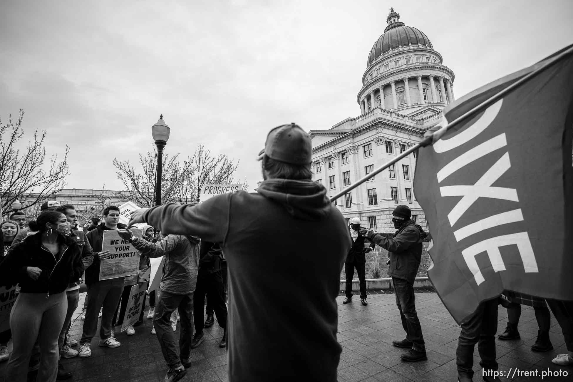 (Trent Nelson  |  The Salt Lake Tribune) Groups on either side of the Dixie State University name change debate meet at the State Capitol in Salt Lake City on Tuesday, Nov. 9, 2021. The Education Interim Committee of the Utah Legislature is expected to to address the school's possible name change during the current special session.