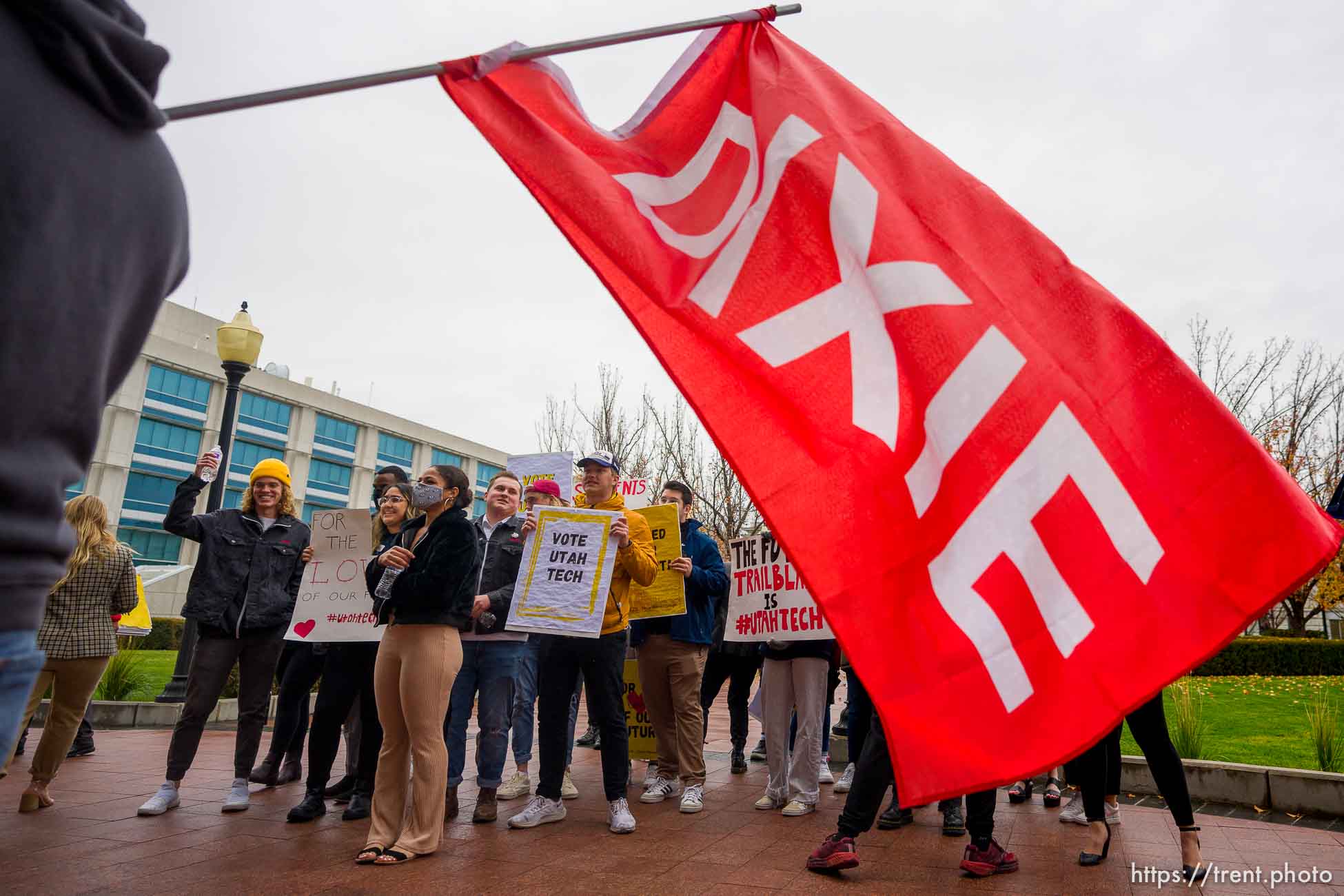 (Trent Nelson  |  The Salt Lake Tribune) Groups on either side of the Dixie State University name change debate meet at the State Capitol in Salt Lake City on Tuesday, Nov. 9, 2021. The Education Interim Committee of the Utah Legislature is expected to to address the school's possible name change during the current special session.