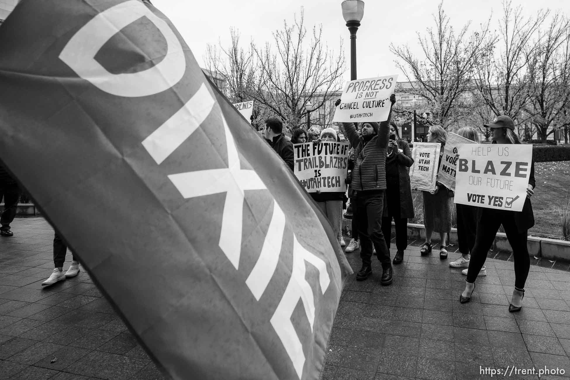 (Trent Nelson  |  The Salt Lake Tribune) Groups on either side of the Dixie State University name change debate meet at the State Capitol in Salt Lake City on Tuesday, Nov. 9, 2021. The Education Interim Committee of the Utah Legislature is expected to to address the school's possible name change during the current special session.