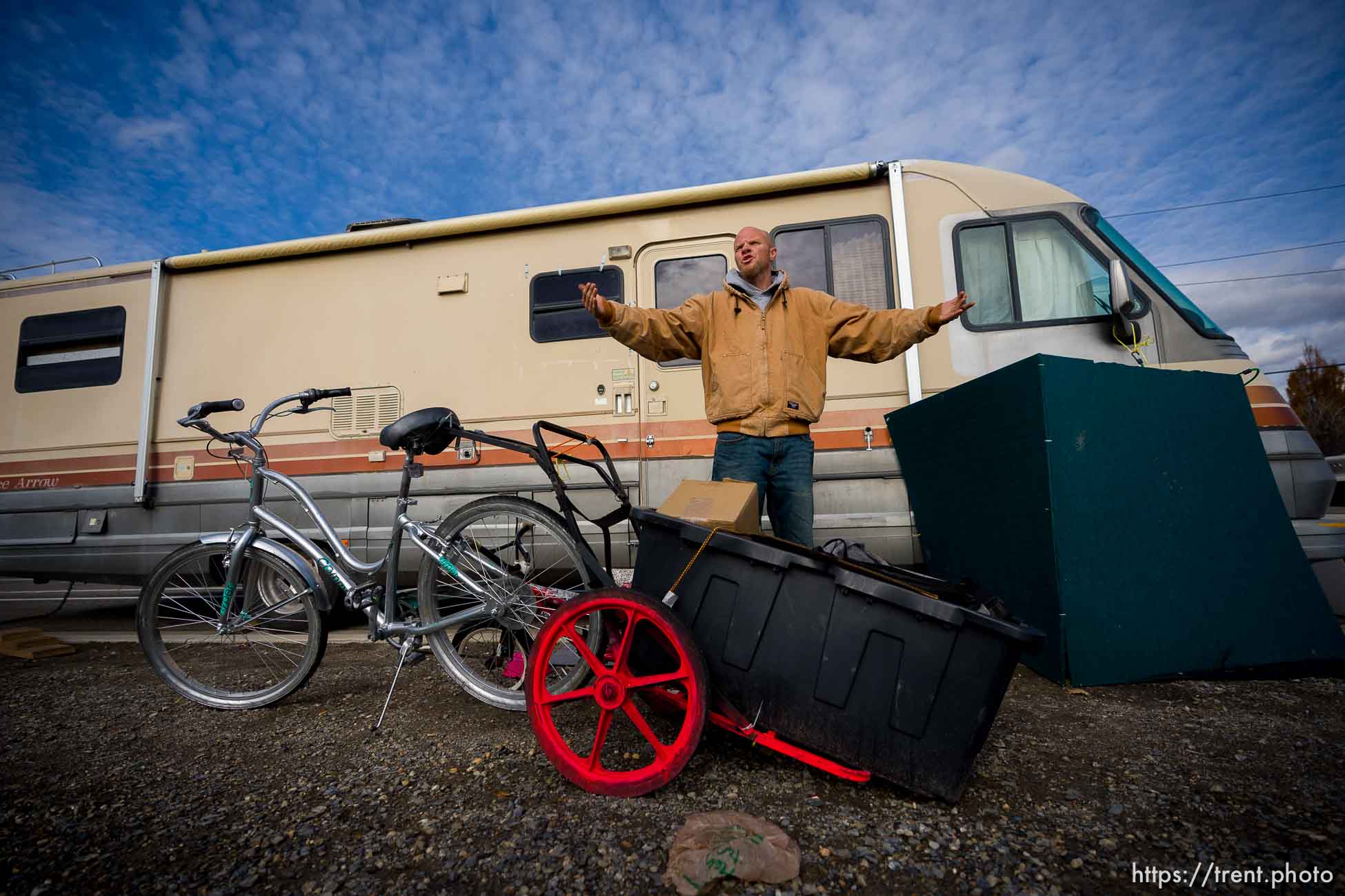 (Trent Nelson  |  The Salt Lake Tribune) Chris Lane lives in his RV, moving from spot to spot in Salt Lake City on Wednesday, Nov. 10, 2021.