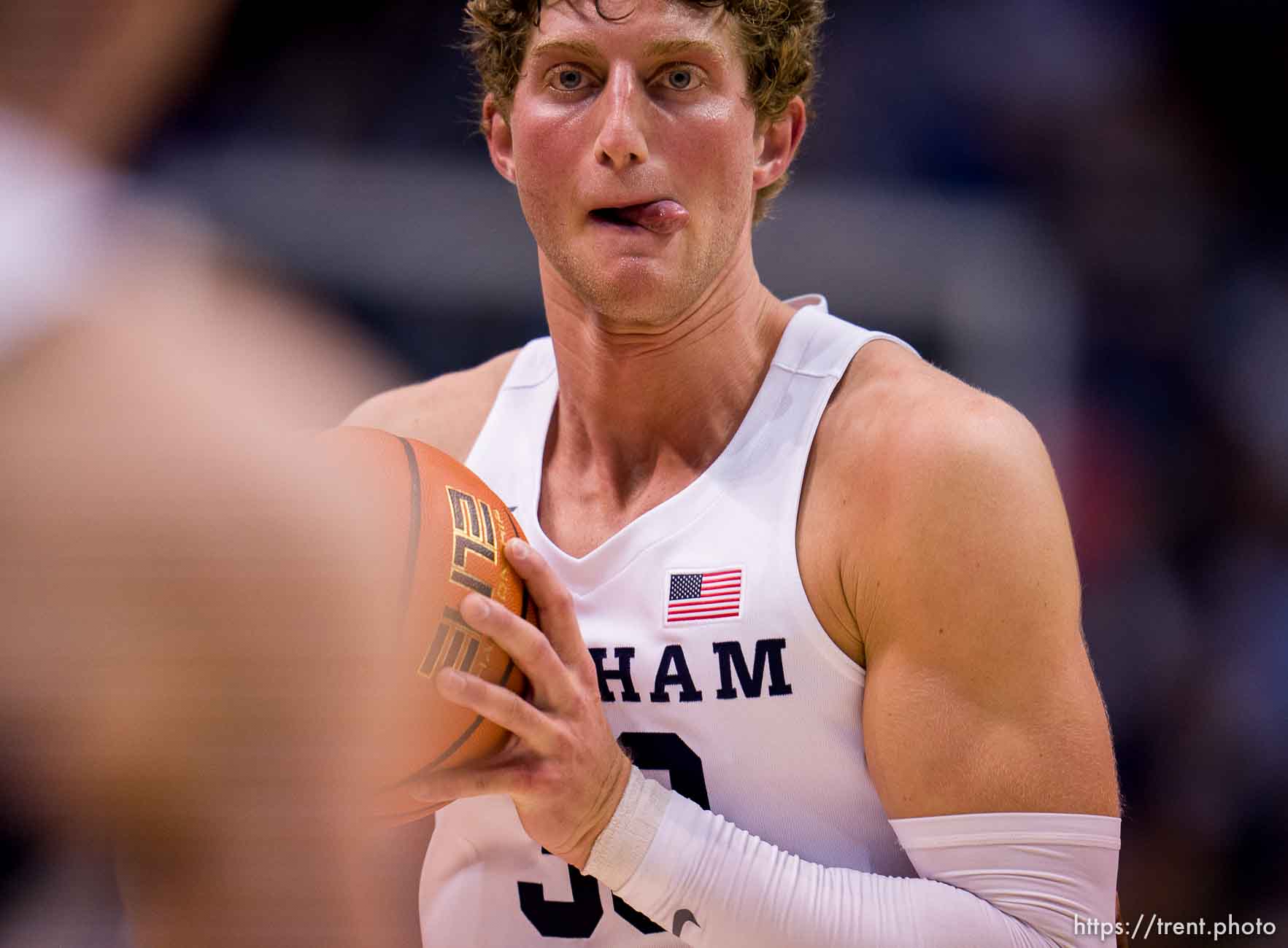 (Trent Nelson  |  The Salt Lake Tribune) Brigham Young Cougars forward Caleb Lohner (33) as BYU hosts San Diego State, NCAA basketball in Provo on Friday, Nov. 12, 2021.