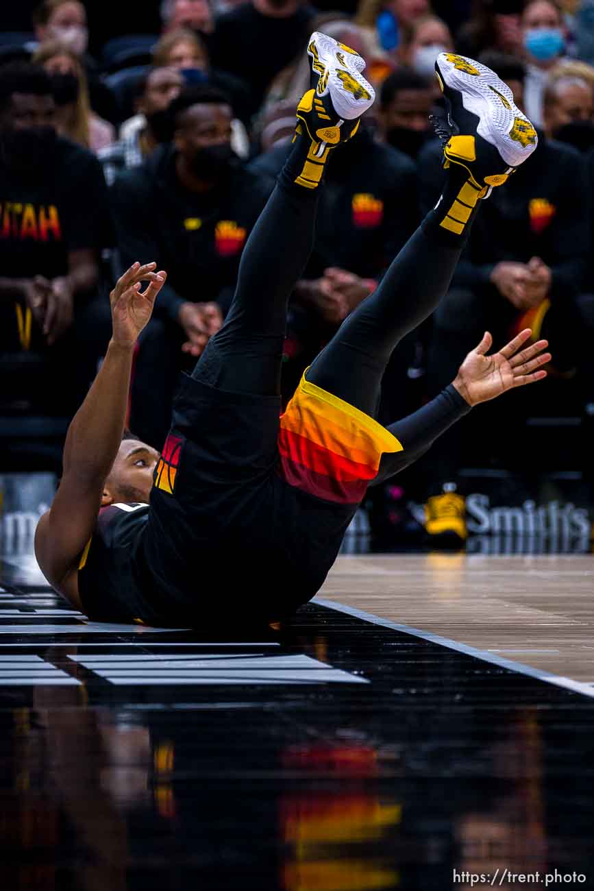 (Trent Nelson  |  The Salt Lake Tribune) Utah Jazz guard Donovan Mitchell (45) as the Utah Jazz host the Miami Heat, NBA basketball in Salt Lake City on Saturday, Nov. 13, 2021.