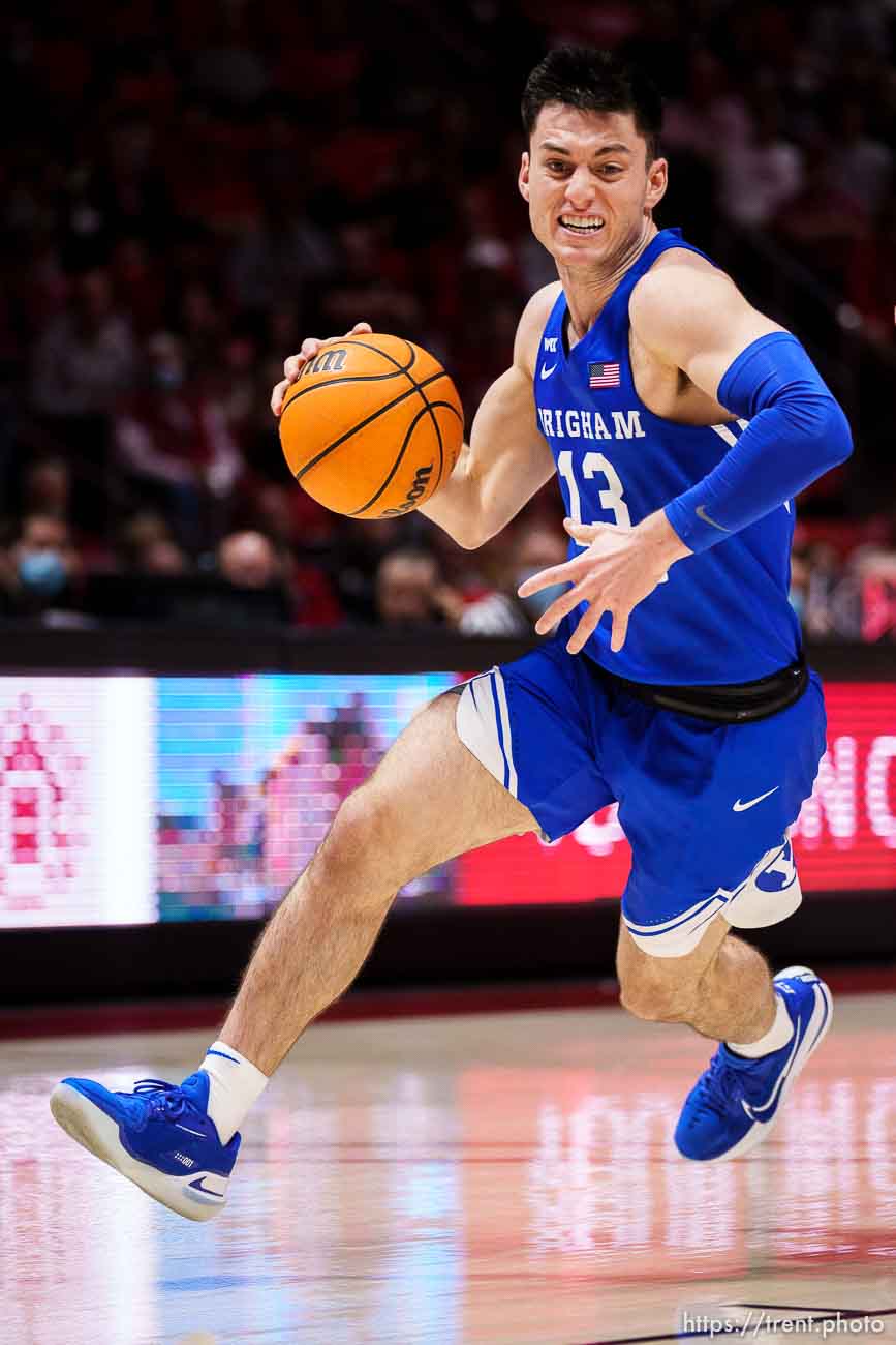 (Trent Nelson  |  The Salt Lake Tribune) Brigham Young Cougars guard Alex Barcello (13) as the Utah Utes host BYU, NCAA basketball in Salt Lake City on Saturday, Nov. 27, 2021.