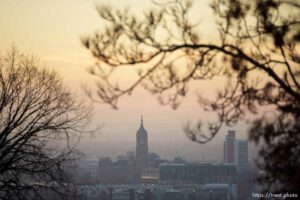 (Trent Nelson  |  The Salt Lake Tribune) A hazy sunset over Salt Lake City on Tuesday, Nov. 30, 2021.