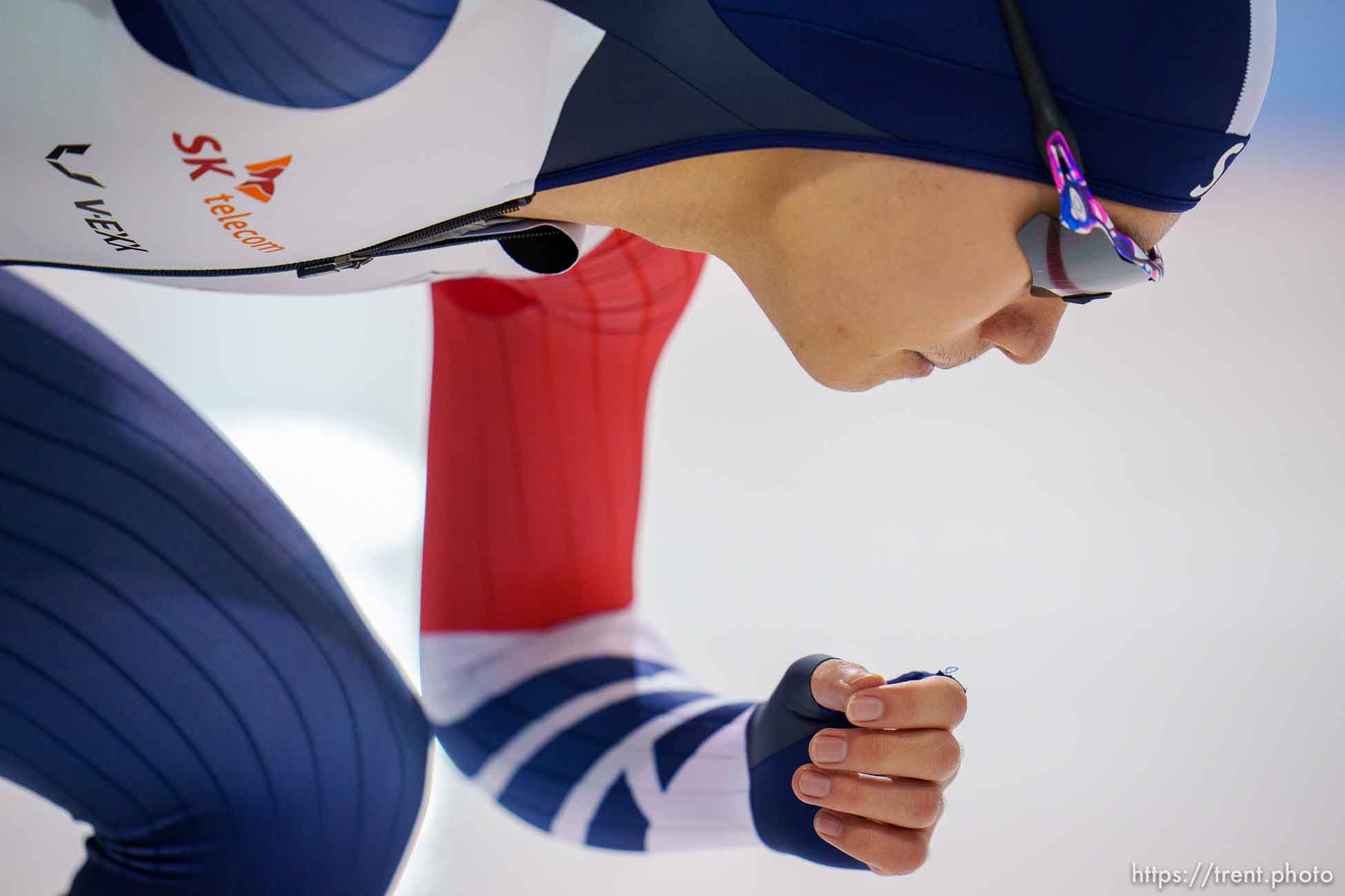 (Trent Nelson  |  The Salt Lake Tribune) Men's 1500m, International Skating Union World Cup long-track speedskating races at the Utah Olympic Oval in Kearns on Saturday, Dec. 4, 2021. Kim Min Seok (KOR)