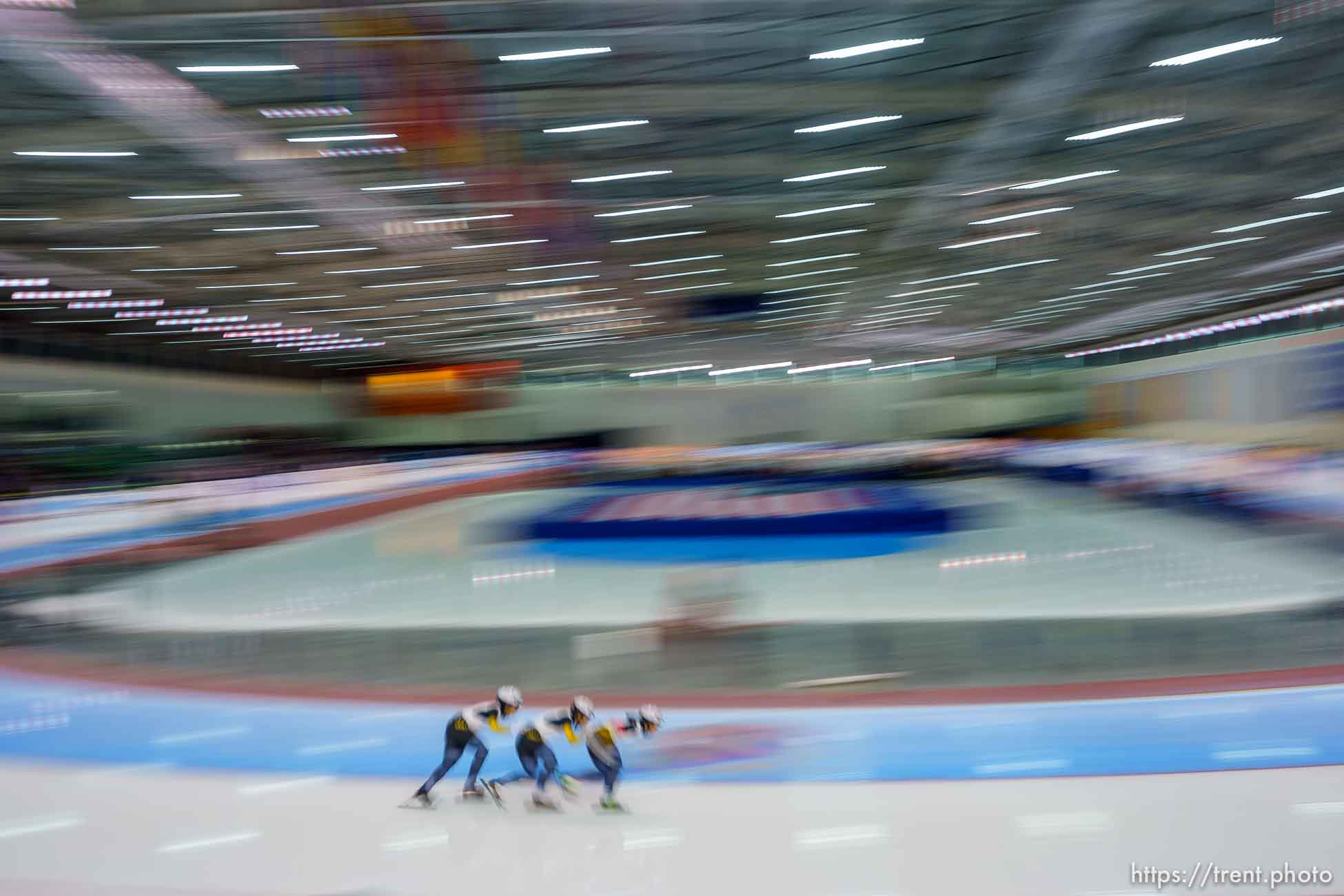 (Trent Nelson  |  The Salt Lake Tribune) Women’s Team Pursuit on the second day of the International Skating Union World Cup long-track speedskating races at the Utah Olympic Oval in Kearns on Saturday, Dec. 4, 2021. JPN