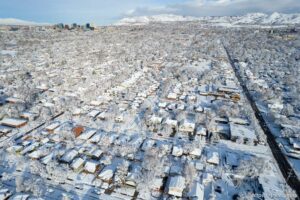 (Trent Nelson  |  The Salt Lake Tribune) Salt Lake City covered in fresh snow on Wednesday, Dec. 15, 2021.