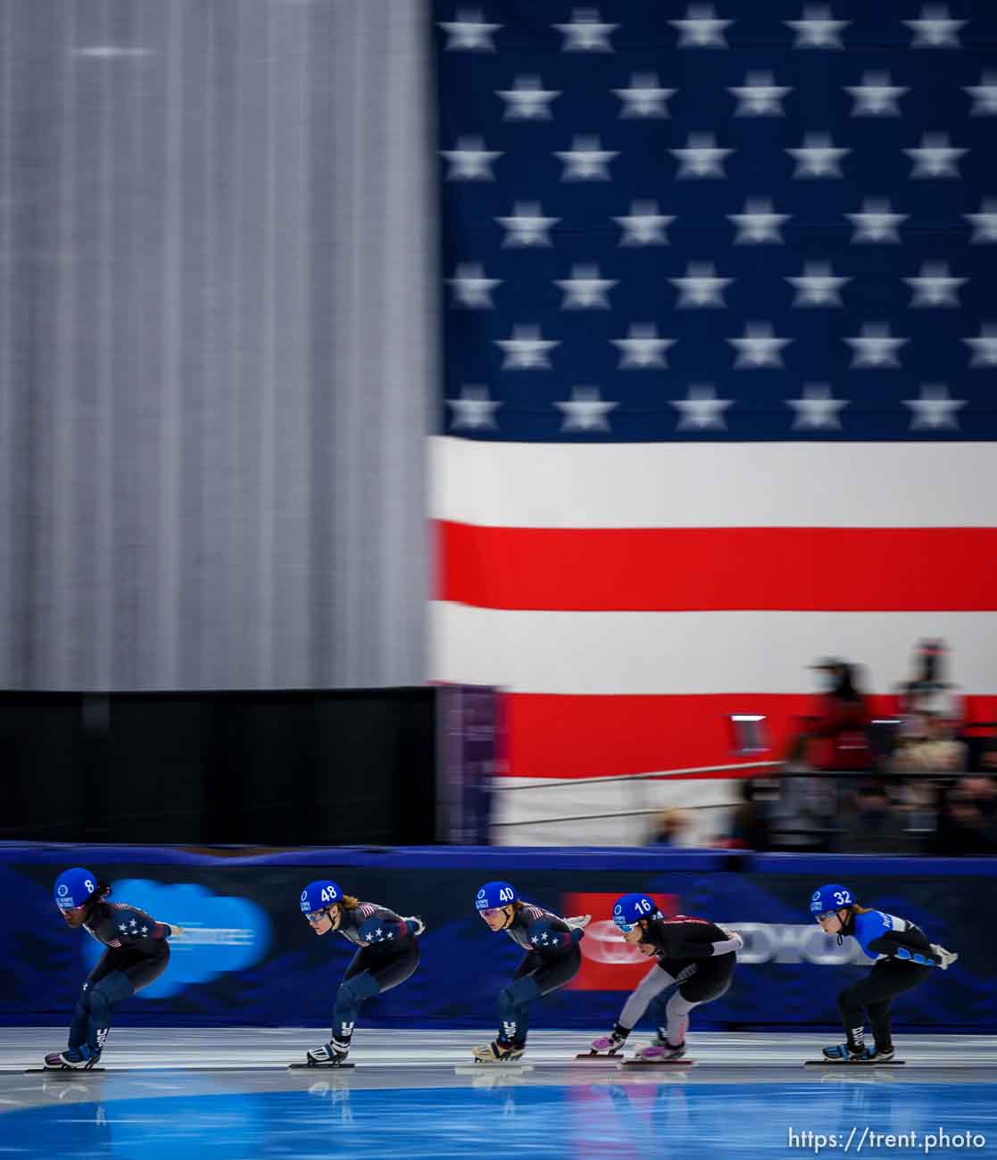 (Trent Nelson  |  The Salt Lake Tribune) Women's 1502 Final at the US Olympic Short Track Team Trials in Kearns on Saturday, Dec. 18, 2021.