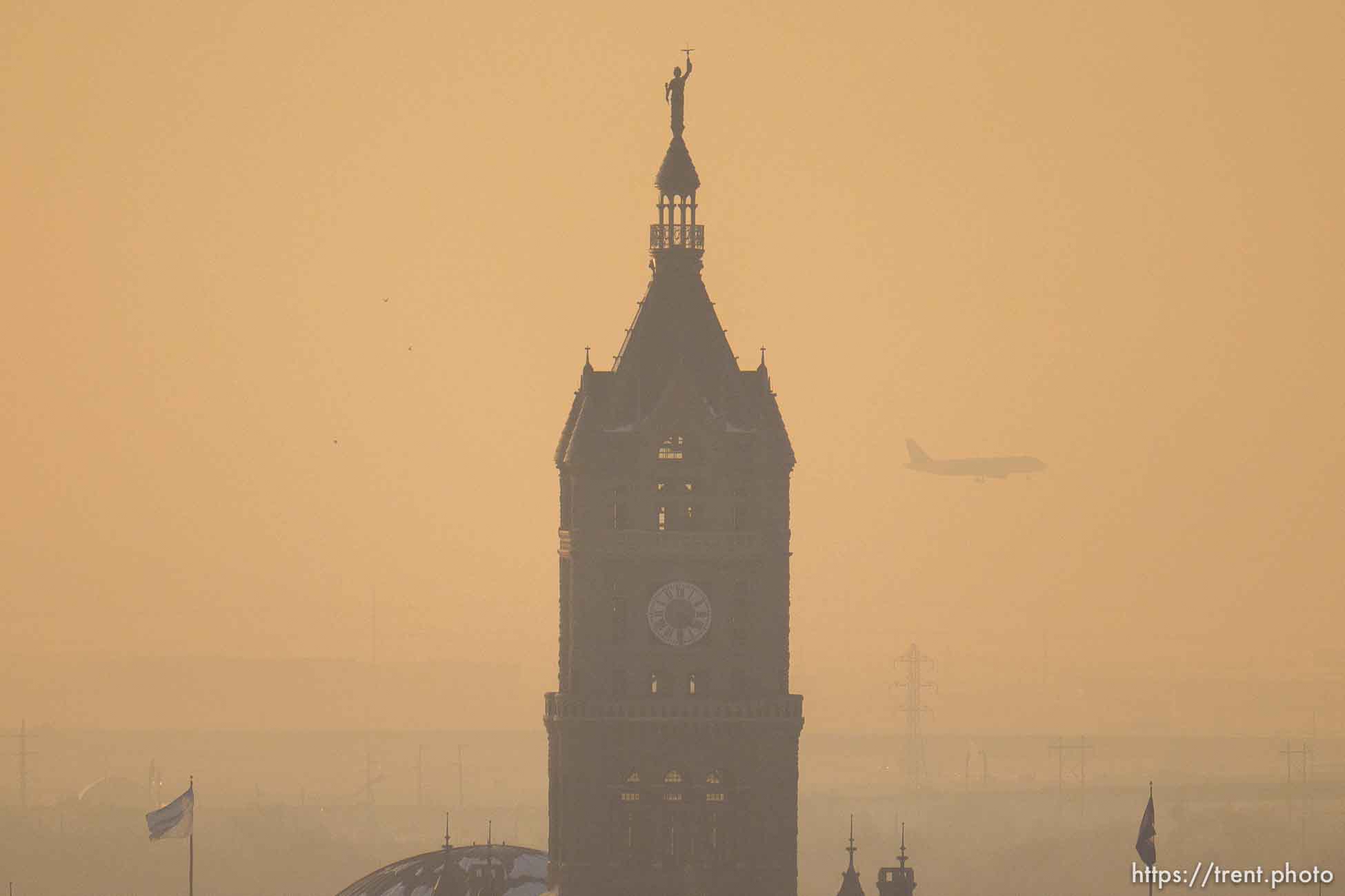 (Trent Nelson  |  The Salt Lake Tribune) A hazy view of City Hall in Salt Lake City on Monday, Dec. 20, 2021.