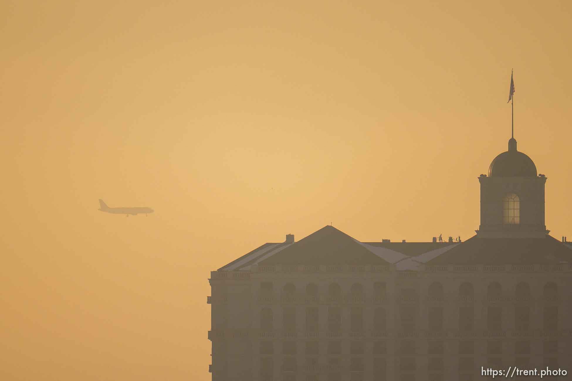 (Trent Nelson  |  The Salt Lake Tribune) A hazy view of the Grand America Hotel in Salt Lake City on Monday, Dec. 20, 2021.