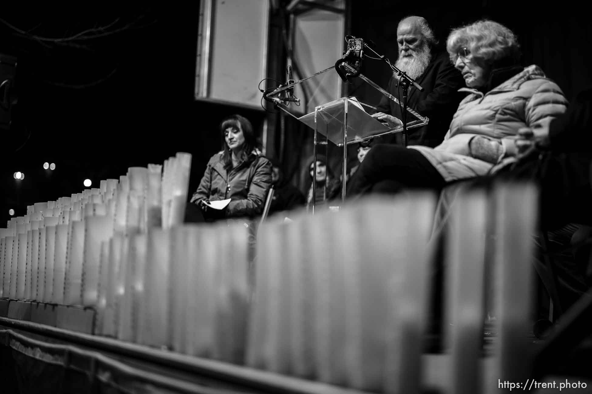 (Trent Nelson  |  The Salt Lake Tribune) Fred Rivers speaks at a vigil for 117 people who died in Salt Lake City while experiencing homelessness in the last year, on Tuesday, Dec. 21, 2021.