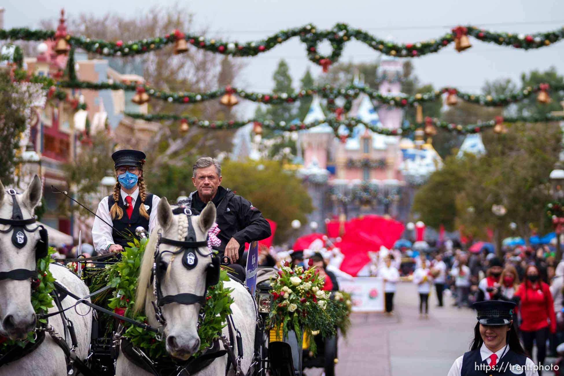 (Trent Nelson  |  The Salt Lake Tribune) Utah football coach Kyle Whittingham rides down Disneyland's Main Street in the Rose Bowl Game Cavalcade in Anaheim on Monday, Dec. 27, 2021.