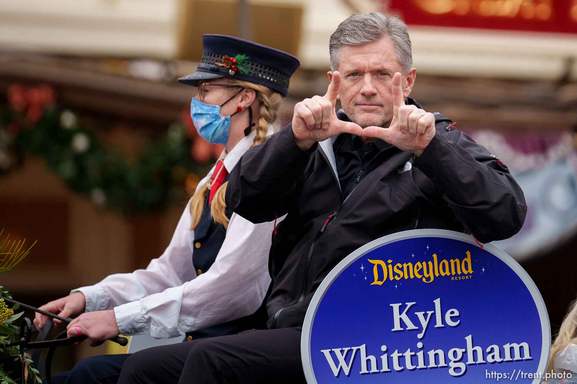 (Trent Nelson  |  The Salt Lake Tribune) Utah football coach Kyle Whittingham rides down Disneyland's Main Street in the Rose Bowl Game Cavalcade in Anaheim on Monday, Dec. 27, 2021.