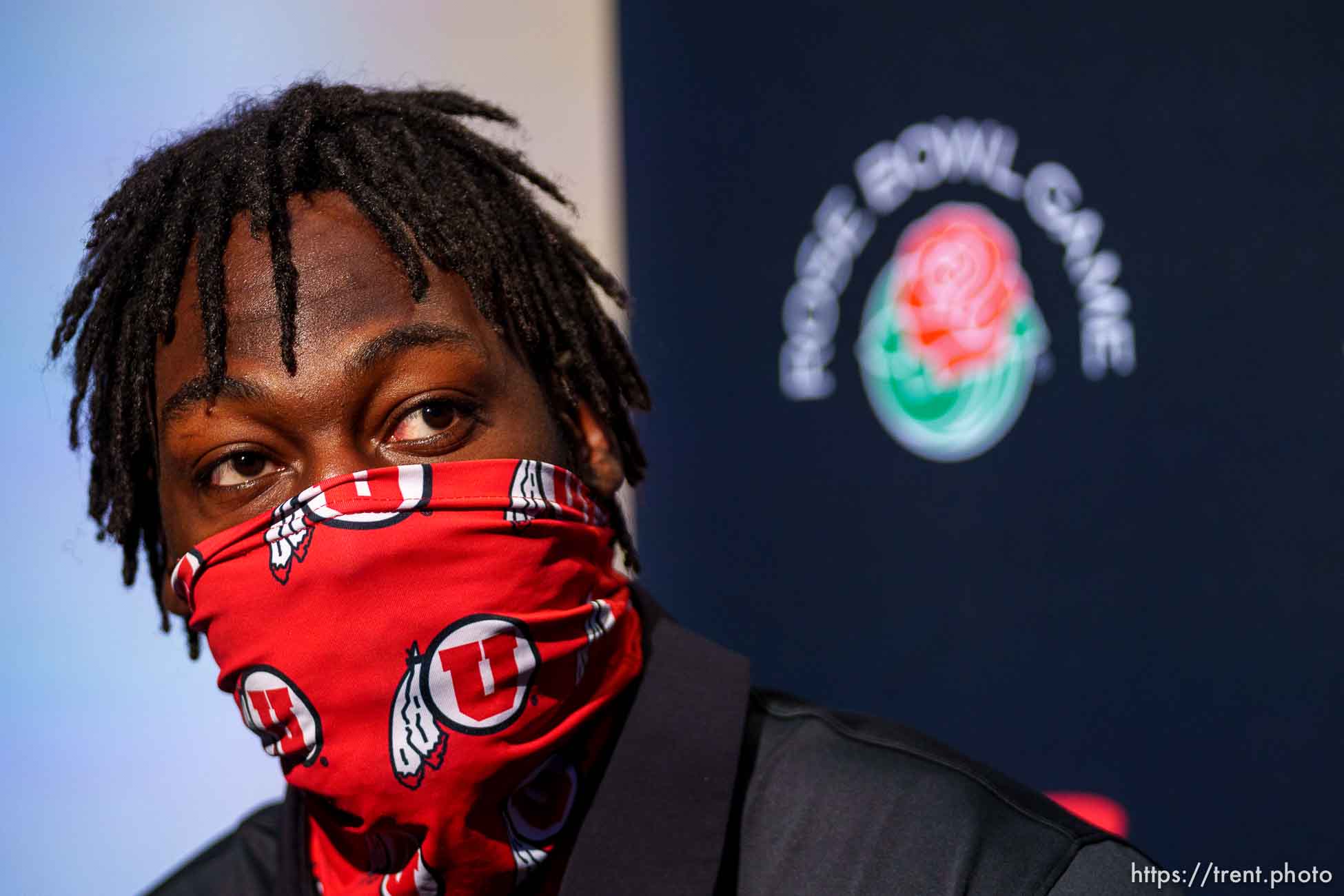 (Trent Nelson  |  The Salt Lake Tribune) Utah football linebacker Devin Lloyd at a Rose Bowl media session in Los Angeles, Calif., on Wednesday, Dec. 29, 2021.