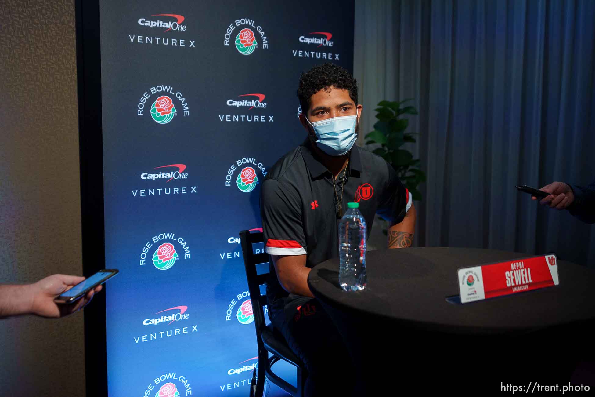 (Trent Nelson  |  The Salt Lake Tribune) Utah football linebacker Nephi Sewell at a Rose Bowl media session in Los Angeles, Calif., on Wednesday, Dec. 29, 2021.