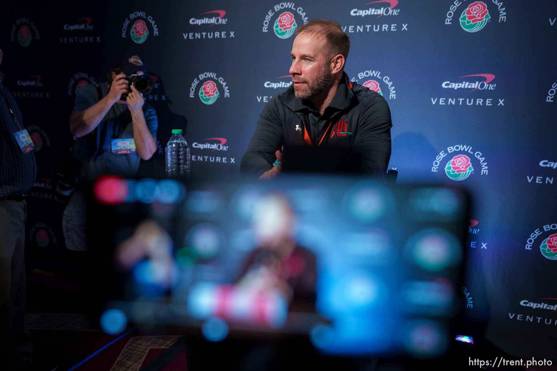 (Trent Nelson  |  The Salt Lake Tribune) Utah football defensive coordinator Morgan Scalley at a Rose Bowl media session in Los Angeles, Calif., on Wednesday, Dec. 29, 2021.