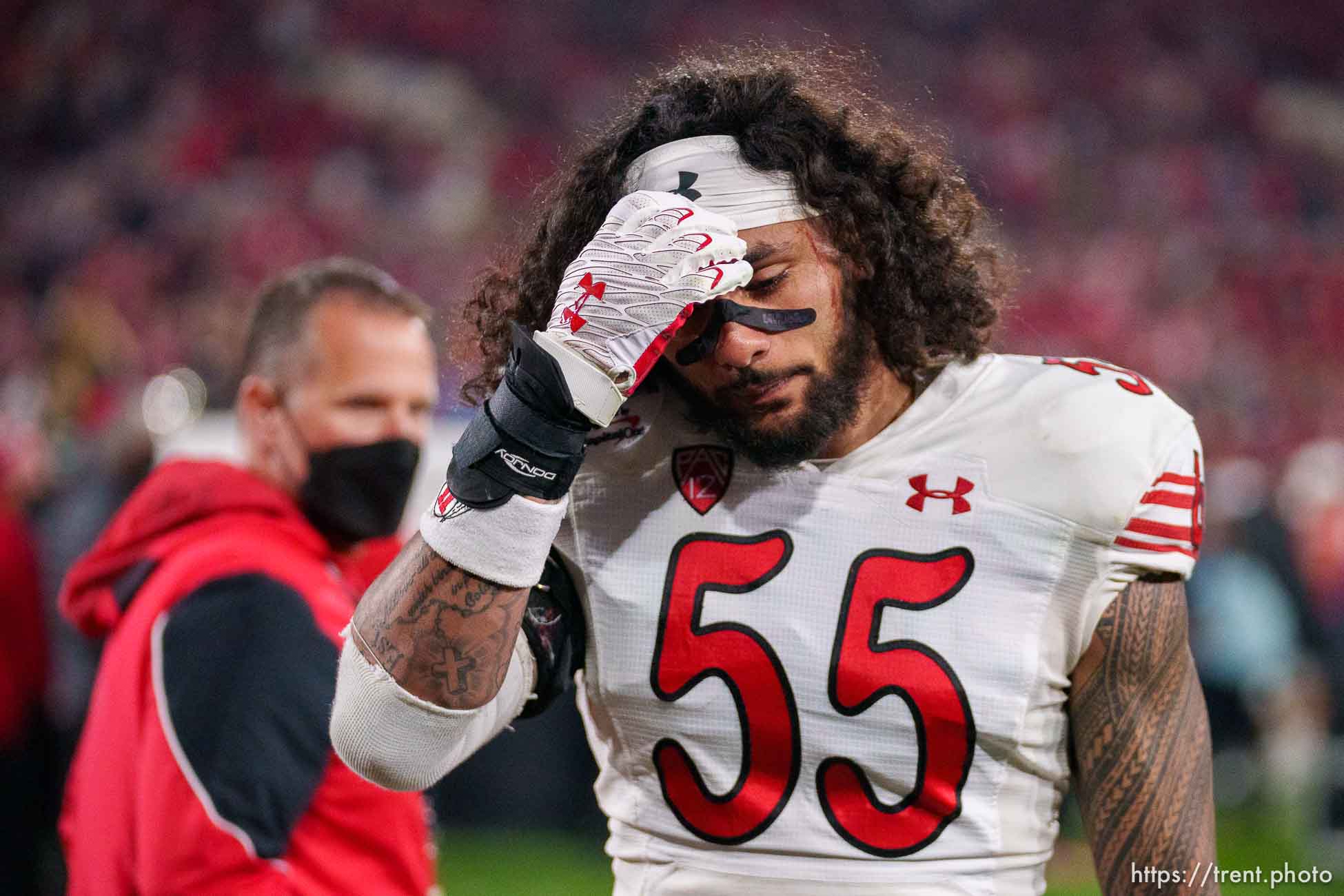 (Trent Nelson  |  The Salt Lake Tribune) Utah Utes linebacker Andrew Mata'afa (55) walks off the field as the Utah Utes face the Ohio State Buckeyes at the Rose Bowl in Pasadena, Calif., on Saturday, Jan. 1, 2022.