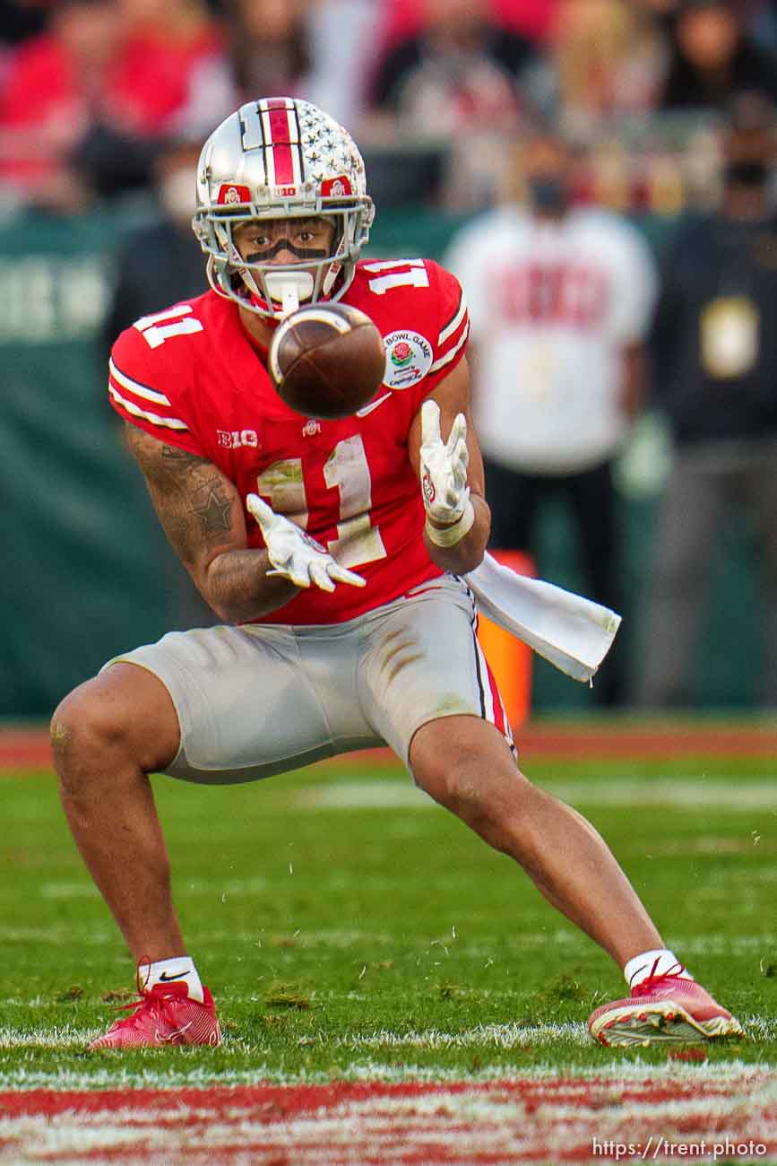 (Trent Nelson  |  The Salt Lake Tribune) Jaxon Smith-Njigba as the Utah Utes face the Ohio State Buckeyes at the Rose Bowl in Pasadena, Calif., on Saturday, Jan. 1, 2022.