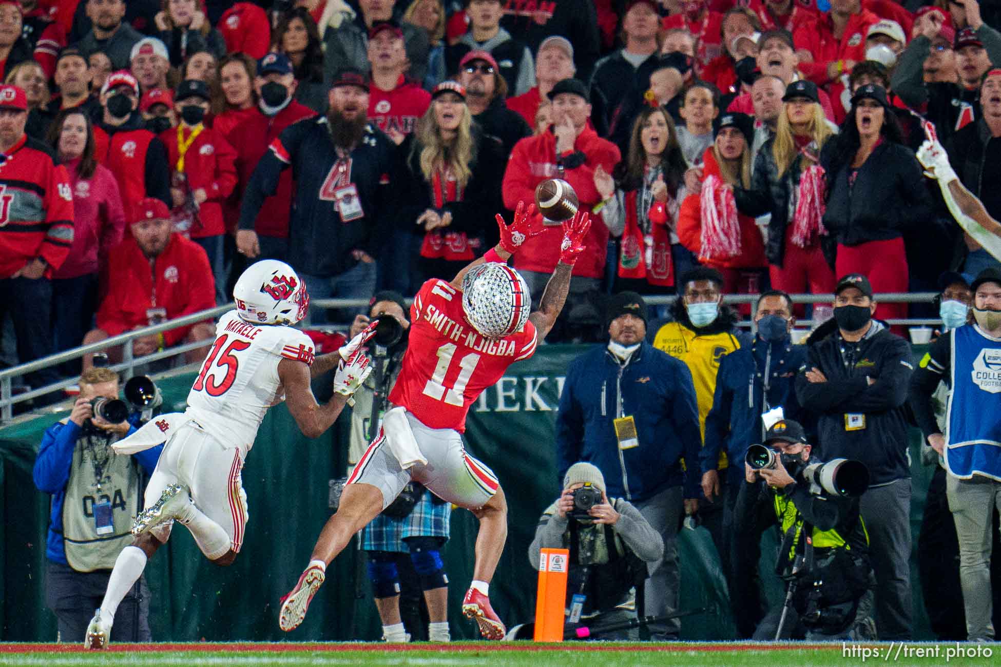 (Trent Nelson  |  The Salt Lake Tribune) Jaxon Smith-Njigba as the Utah Utes face the Ohio State Buckeyes at the Rose Bowl in Pasadena, Calif., on Saturday, Jan. 1, 2022.