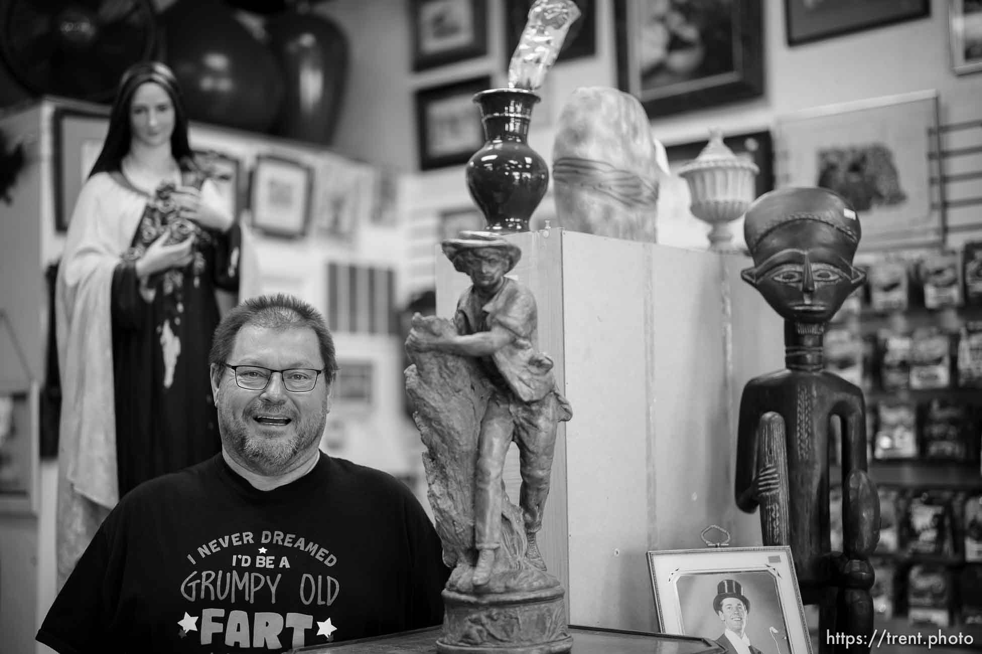 (Trent Nelson  |  The Salt Lake Tribune) Francis Cousineau, owner of Needful Things in Murray, on Monday, Jan. 10, 2022.