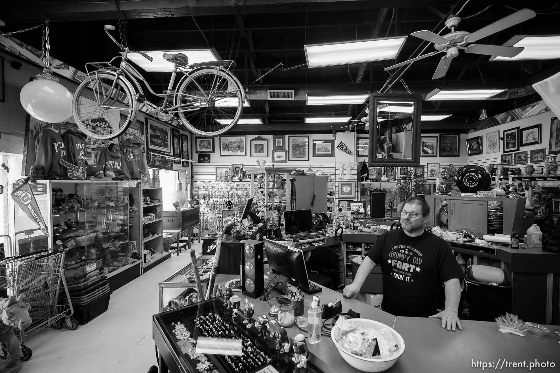 (Trent Nelson  |  The Salt Lake Tribune) Francis Cousineau, owner of Needful Things in Murray, on Monday, Jan. 10, 2022.