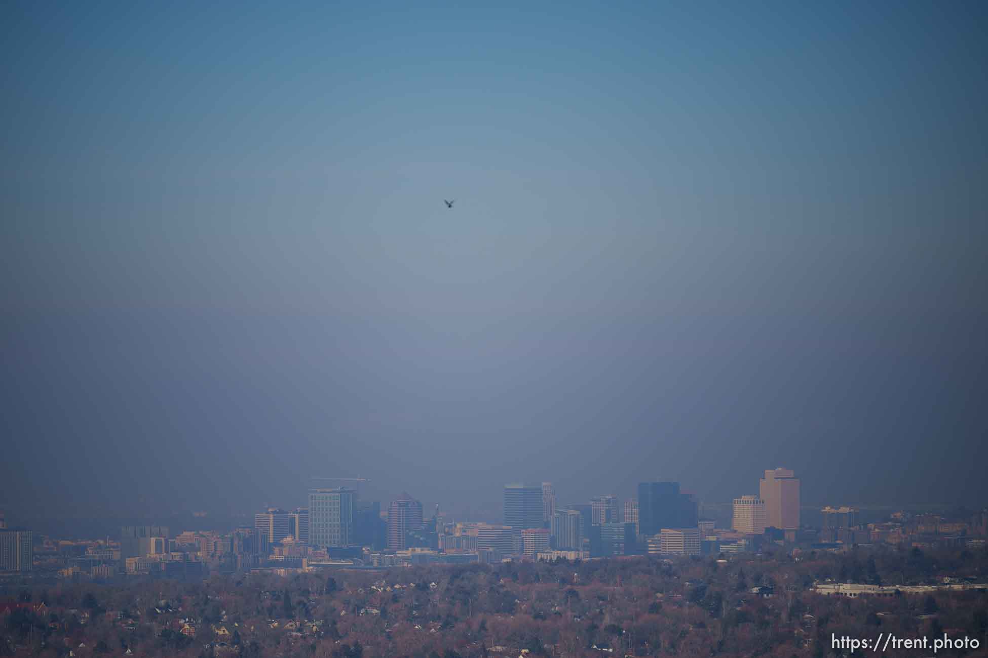 (Trent Nelson  |  The Salt Lake Tribune) Pollution blankets the Salt Lake Valley on Tuesday, Jan. 11, 2022.