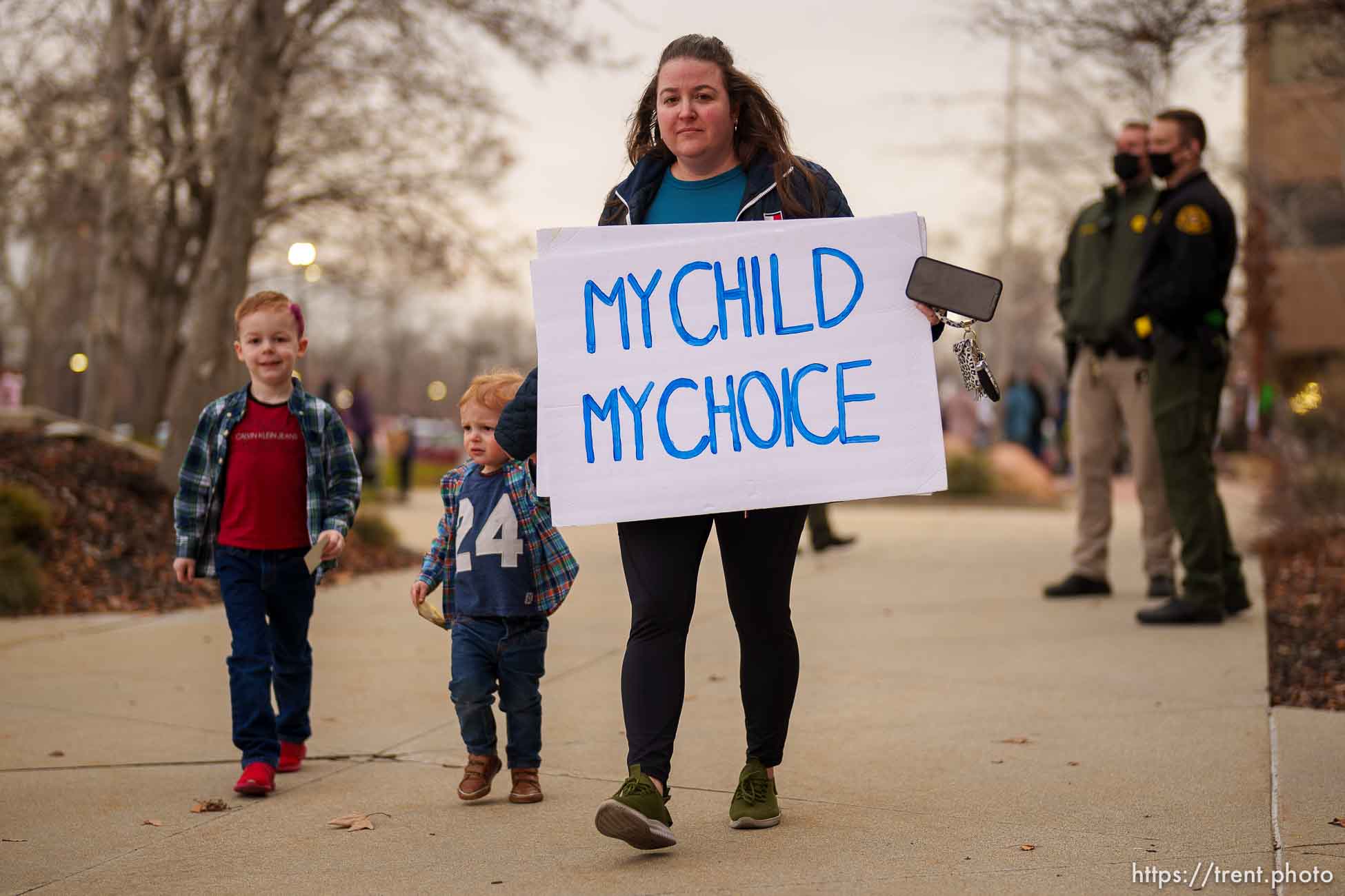 (Trent Nelson  |  The Salt Lake Tribune) People gather as the Salt Lake County Council holds a brief meeting on the mask mandate, in Salt Lake City on Thursday, Jan. 13, 2022.