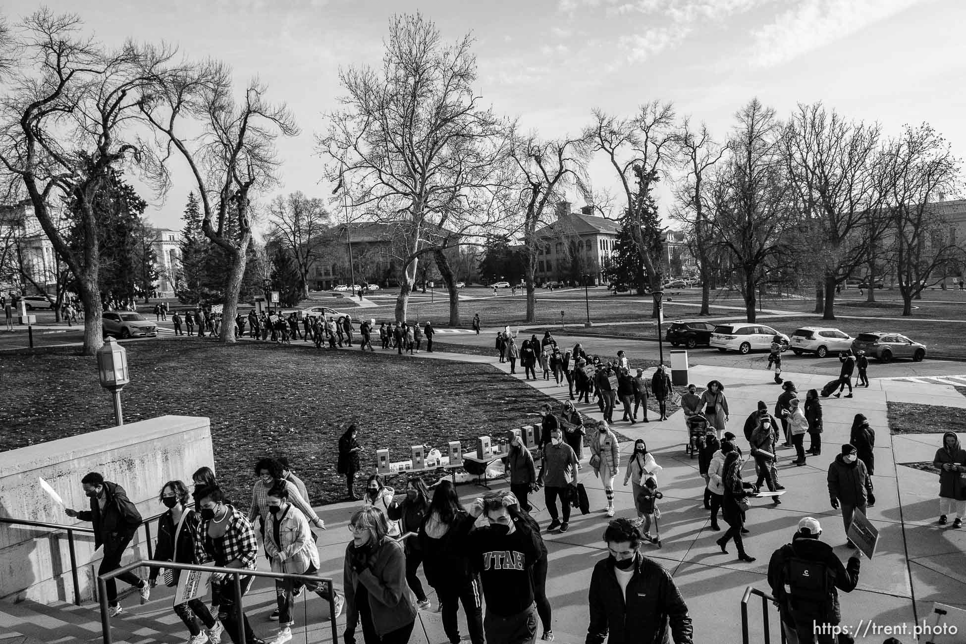 (Trent Nelson  |  The Salt Lake Tribune) People march celebrating the legacy of Martin Luther King Jr., in Salt Lake City on Monday, Jan. 17, 2022.