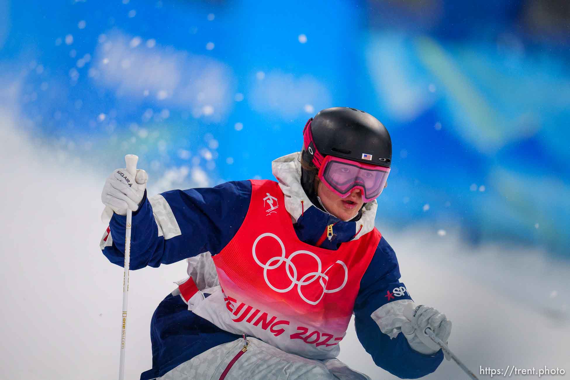 (Trent Nelson  |  The Salt Lake Tribune) Jaelin Kauf (USA) competing in Women's Moguls at Zhangjiakou Genting Snow Park during the 2022 Beijing Winter Olympics on Thursday, Feb. 3, 2022.