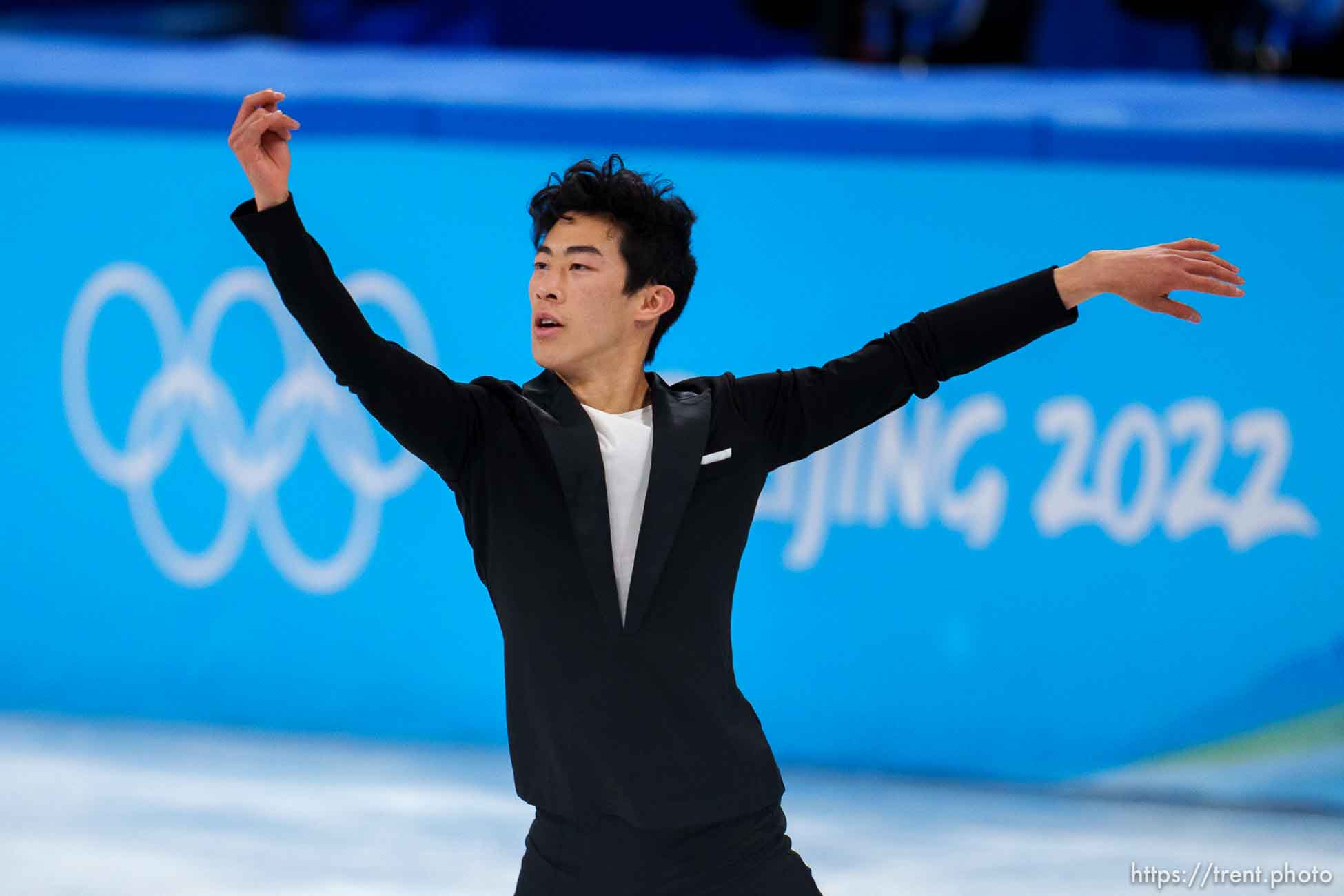 (Trent Nelson  |  The Salt Lake Tribune) Nathan Chen (USA) competes in the Team Event - Men Single Figure Skating at the Capital Indoor Stadium, 2022 Beijing Winter Olympics on Friday, Feb. 4, 2022.