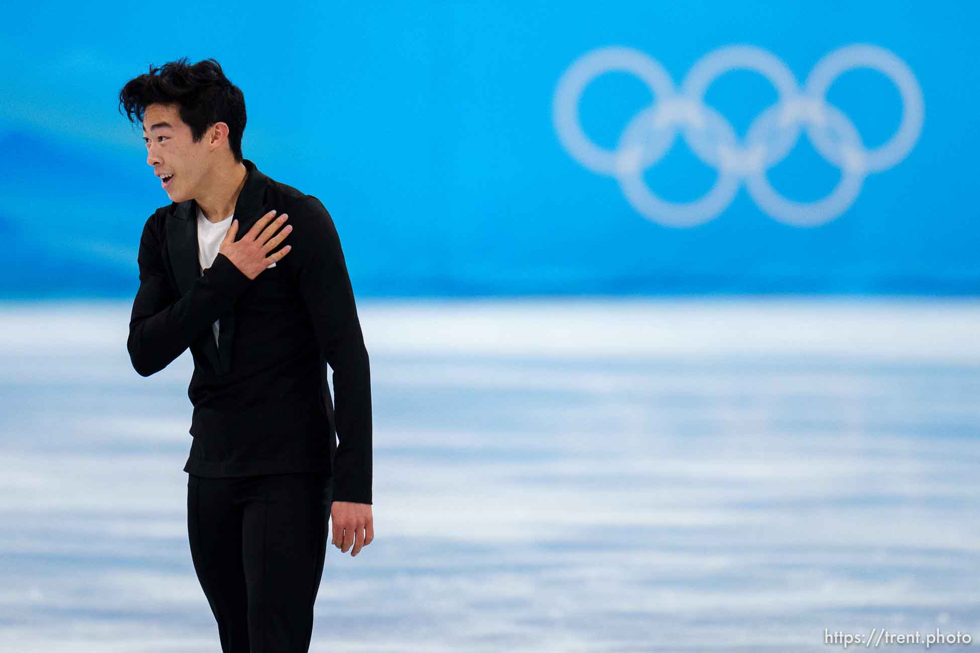 (Trent Nelson  |  The Salt Lake Tribune) Nathan Chen (USA) competes in the Team Event - Men Single Figure Skating at the Capital Indoor Stadium, 2022 Beijing Winter Olympics on Friday, Feb. 4, 2022.