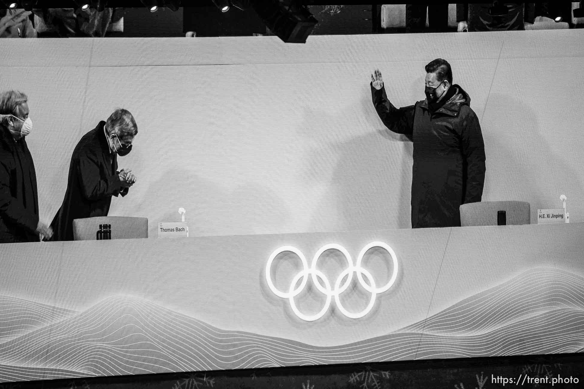 (Trent Nelson  |  The Salt Lake Tribune) Xi Jinping, Thomas Bach,
during the Opening Ceremony of the 2022 Winter Olympics at the National Stadium ,the Bird's Nest, in Beijing on Friday, Feb. 4, 2022.